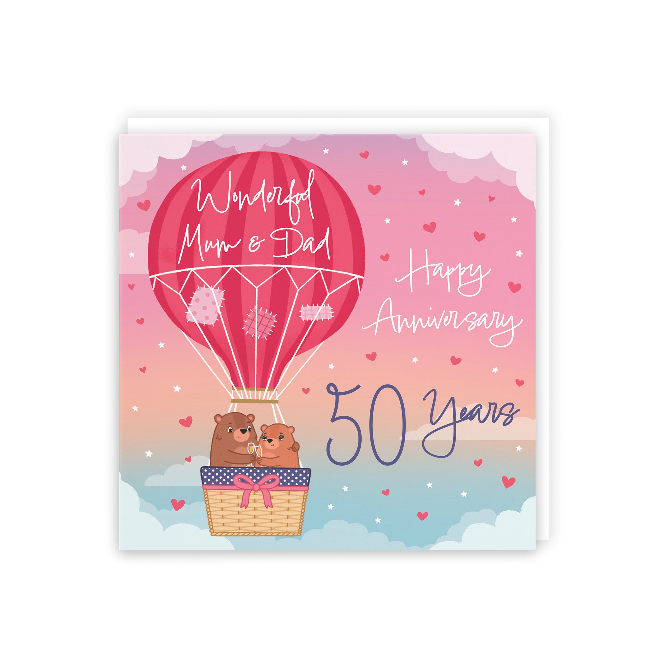 50th Mum And Dad Hot Air Balloon Anniversary Card Cute Bears