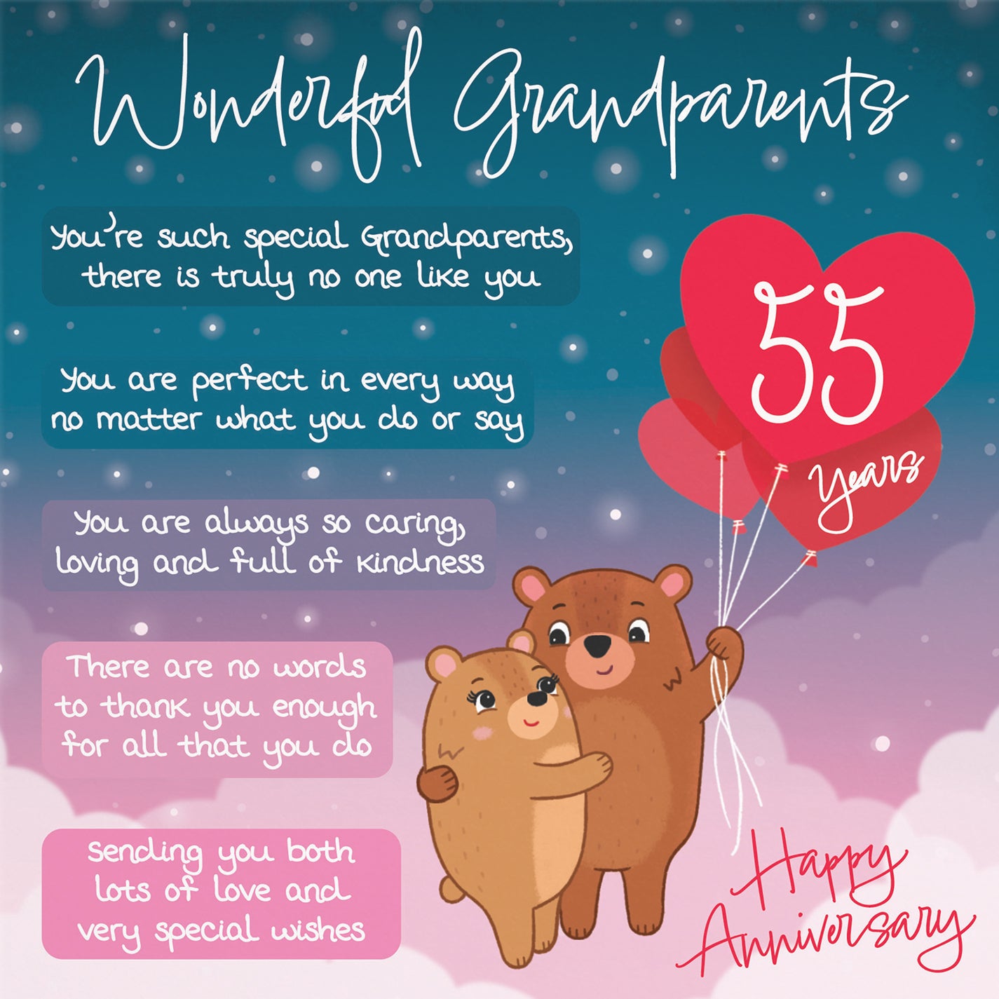 Grandparents 55th Anniversary Card Starry Night Cute Bears