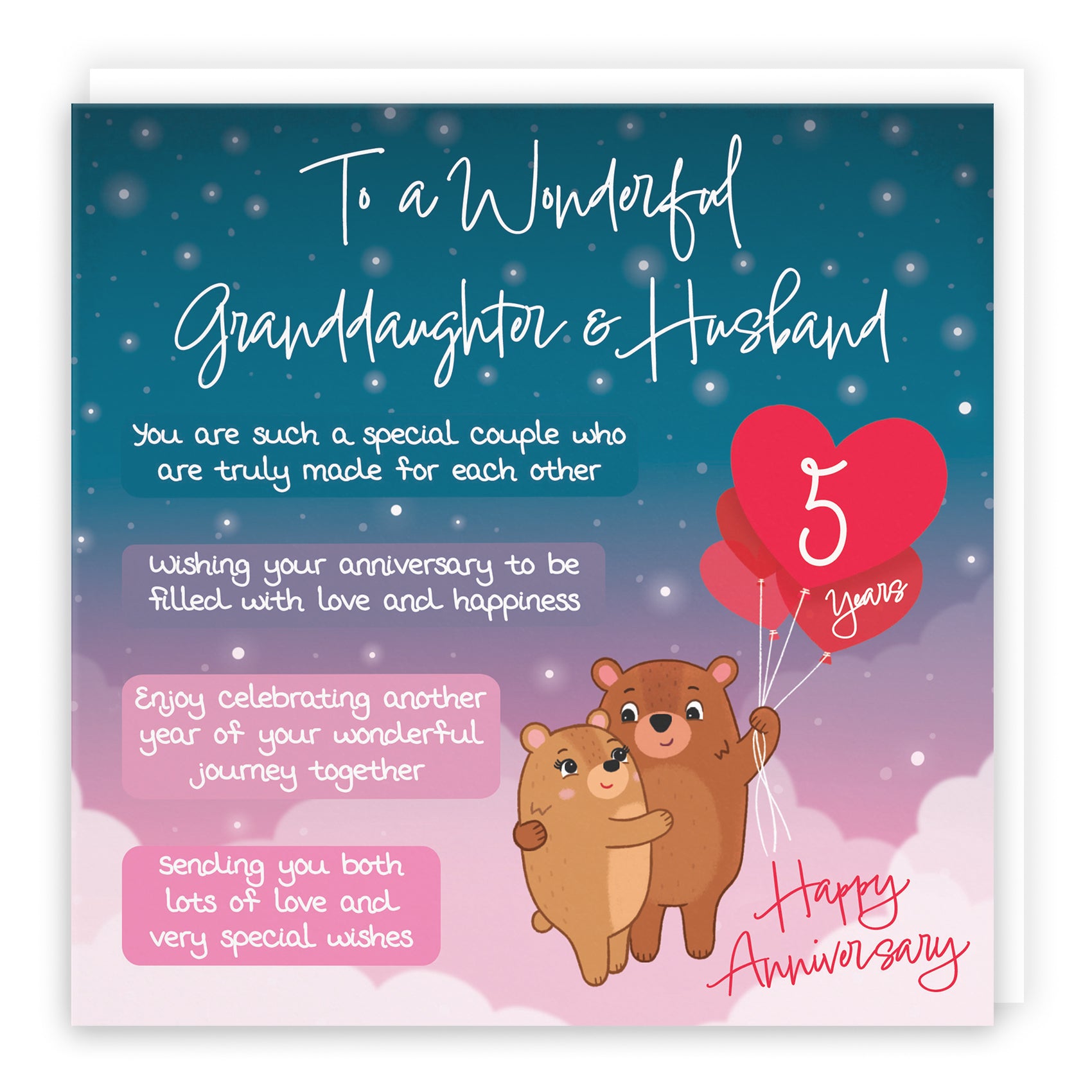 Granddaughter And Husband 5th Anniversary Card Starry Night Cute Bears