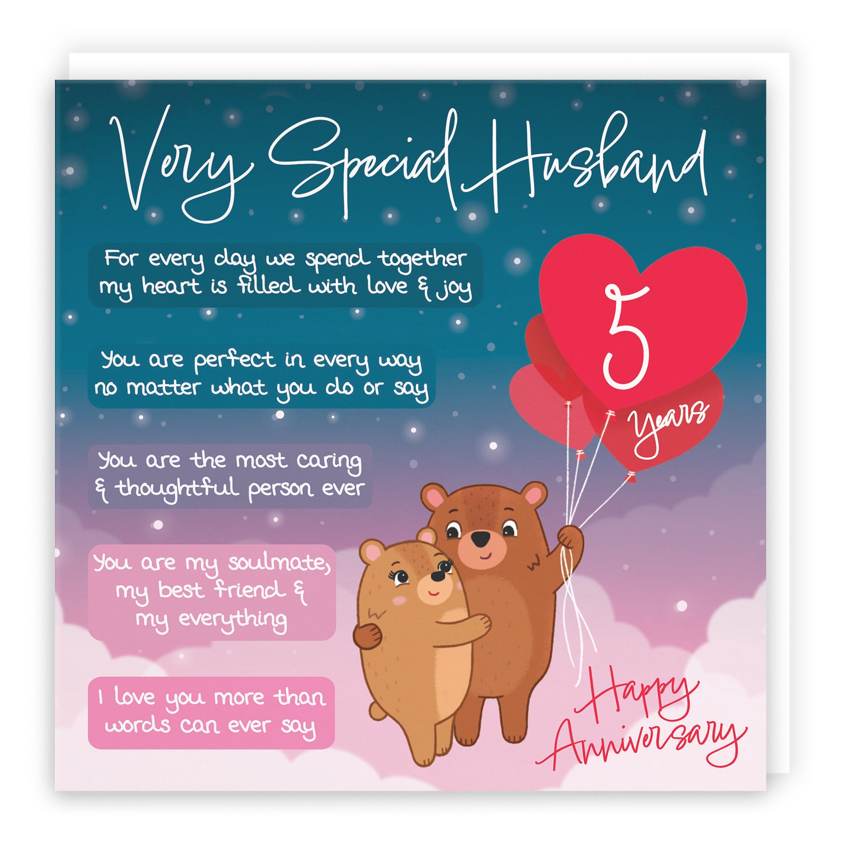 Husband 5th Anniversary Card Starry Night Cute Bears