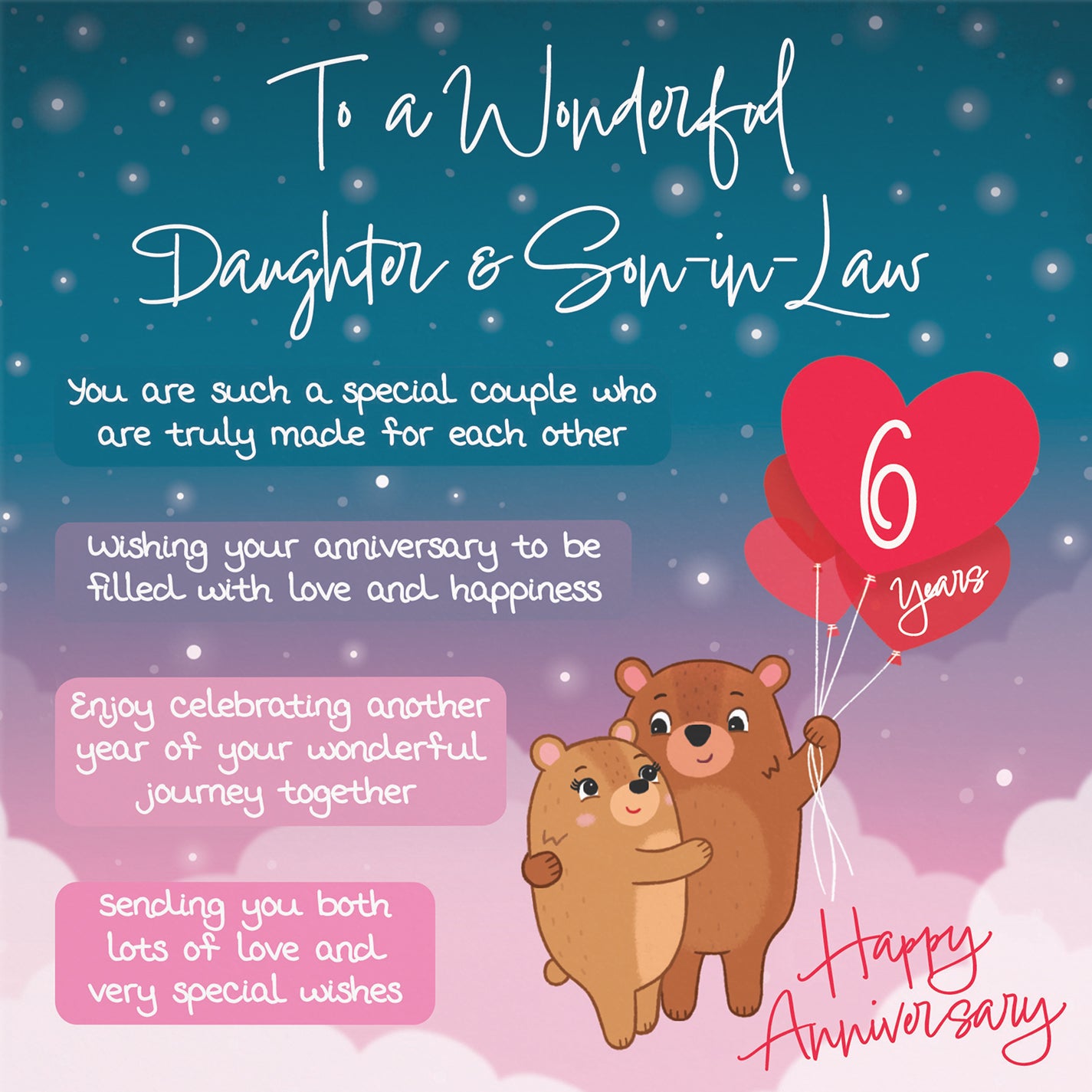 Daughter And Son In Law 6th Anniversary Card Starry Night Cute Bears