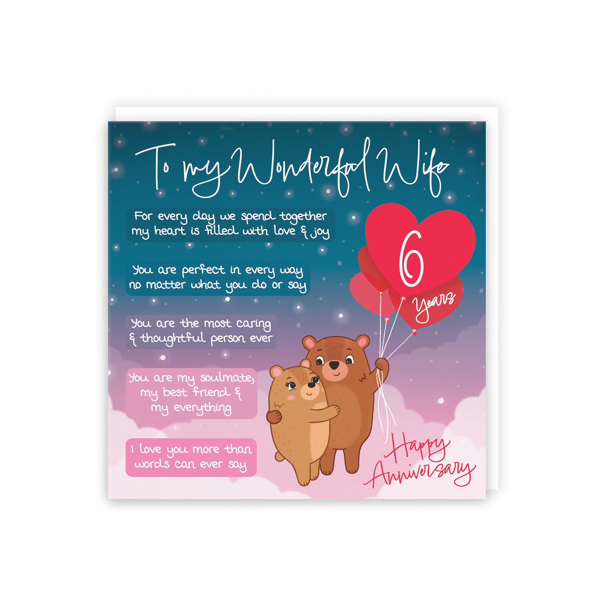 Wife 6th Anniversary Card Starry Night Cute Bears