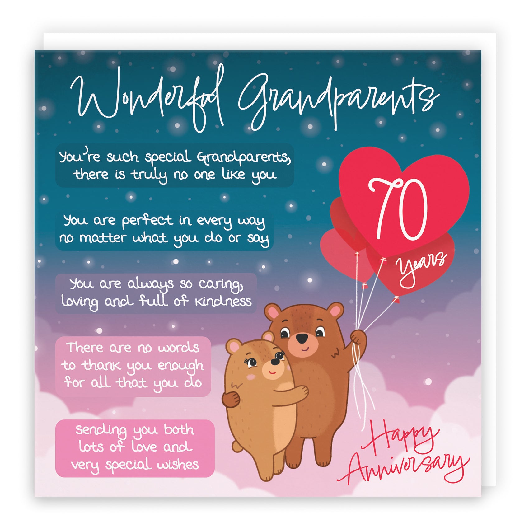 Grandparents 70th Anniversary Card Starry Night Cute Bears