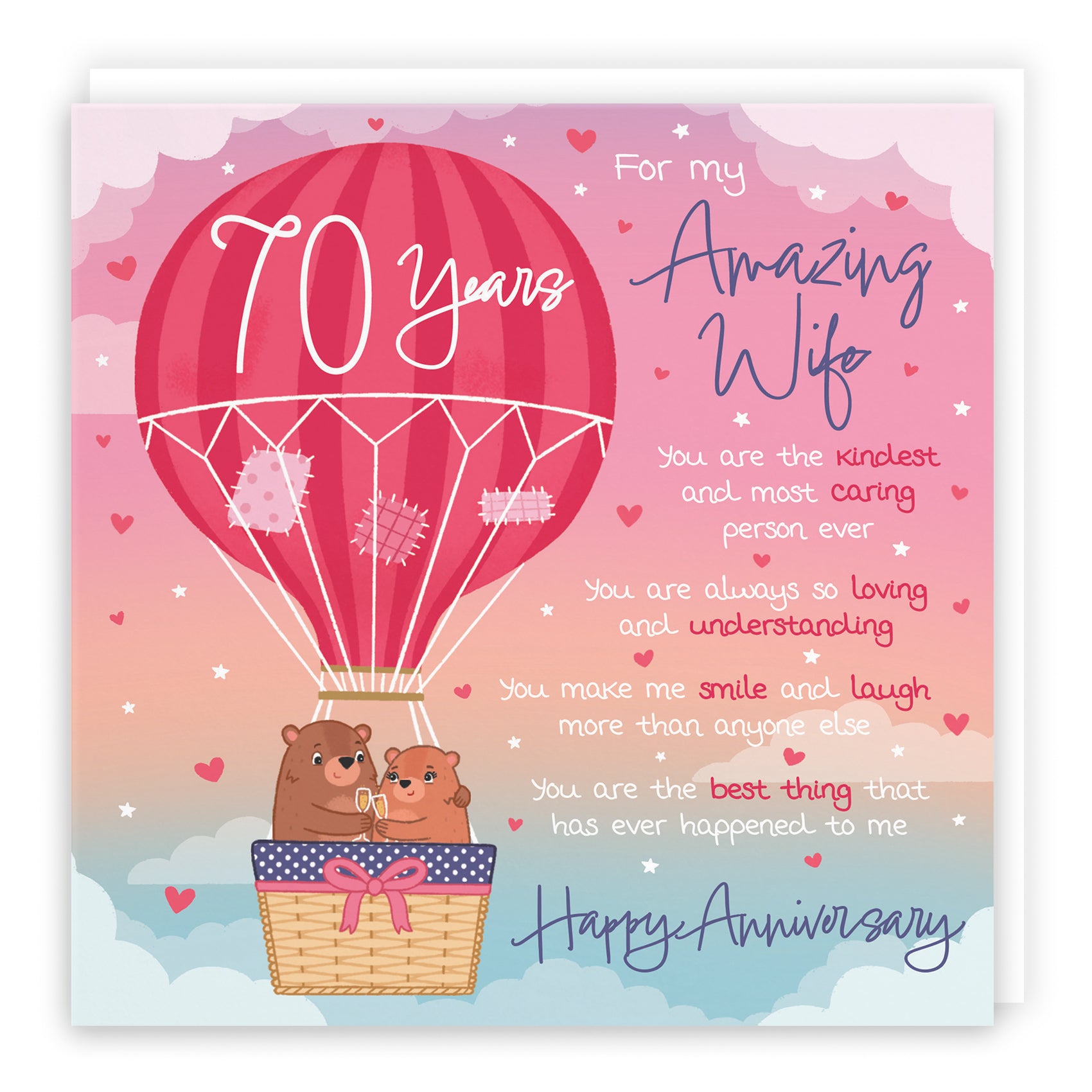 Wife 70th Anniversary Poem Card Love Is In The Air Cute Bears