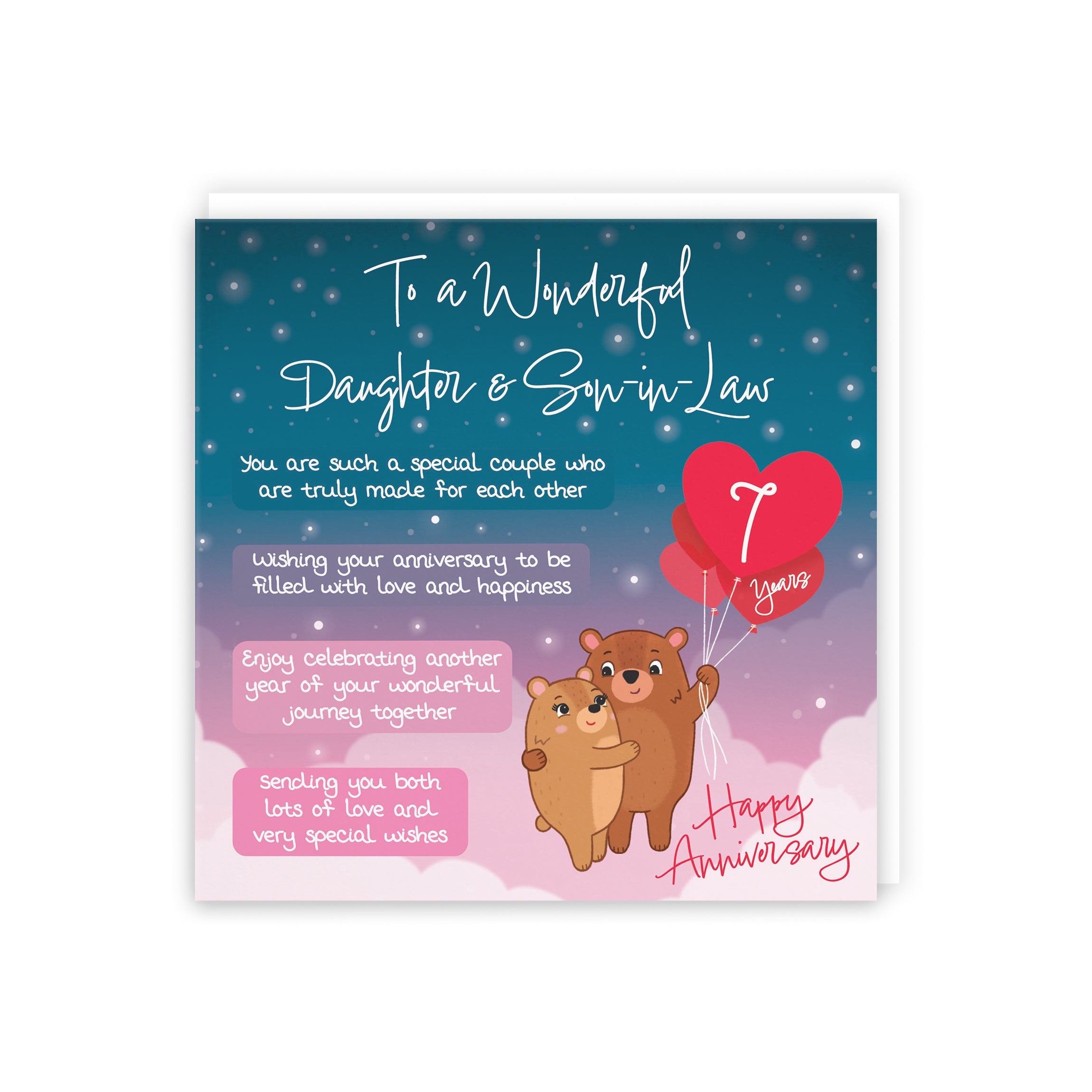 Daughter And Son In Law 7th Anniversary Card Starry Night Cute Bears