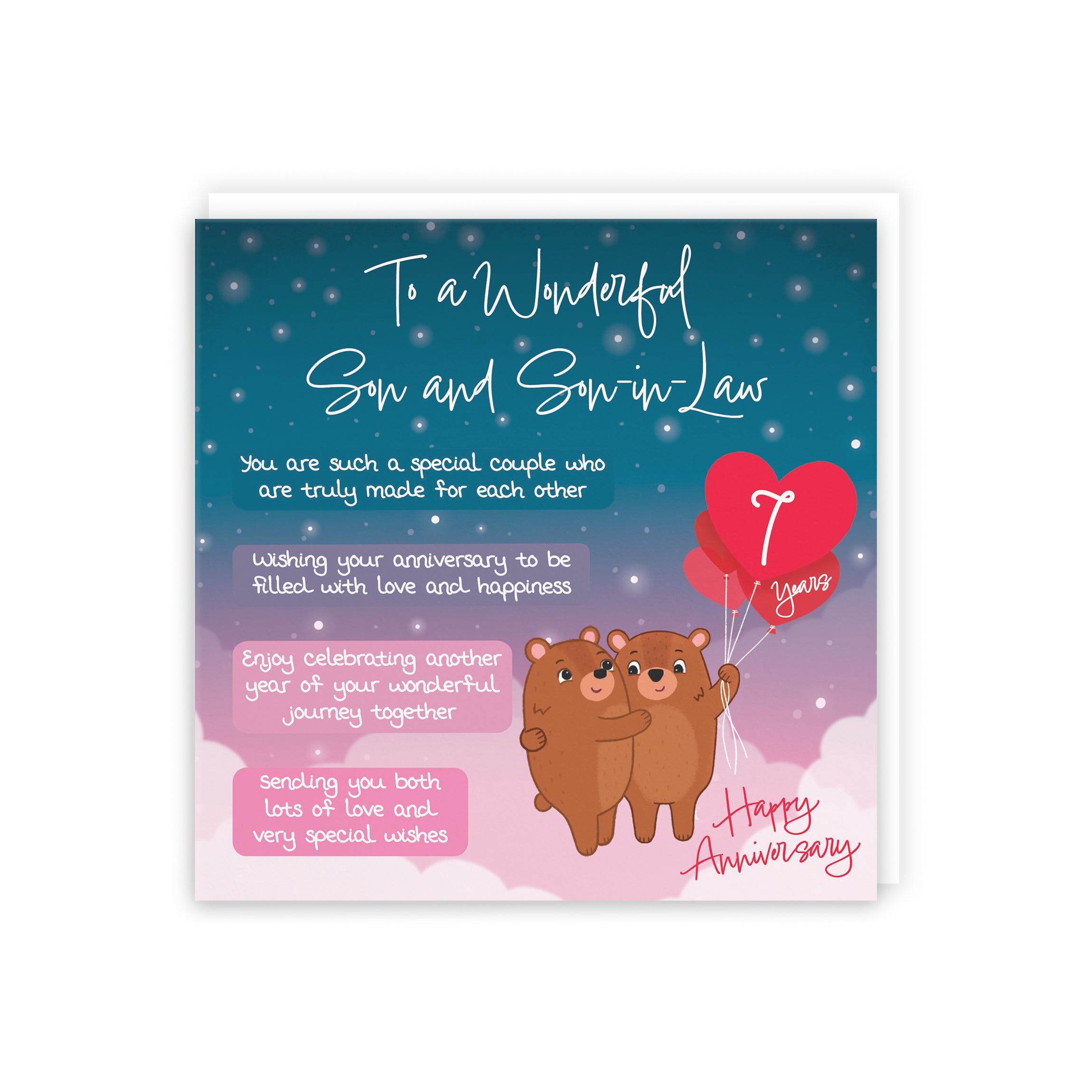 Son And Son In Law 7th Anniversary Card Starry Night Cute Bears