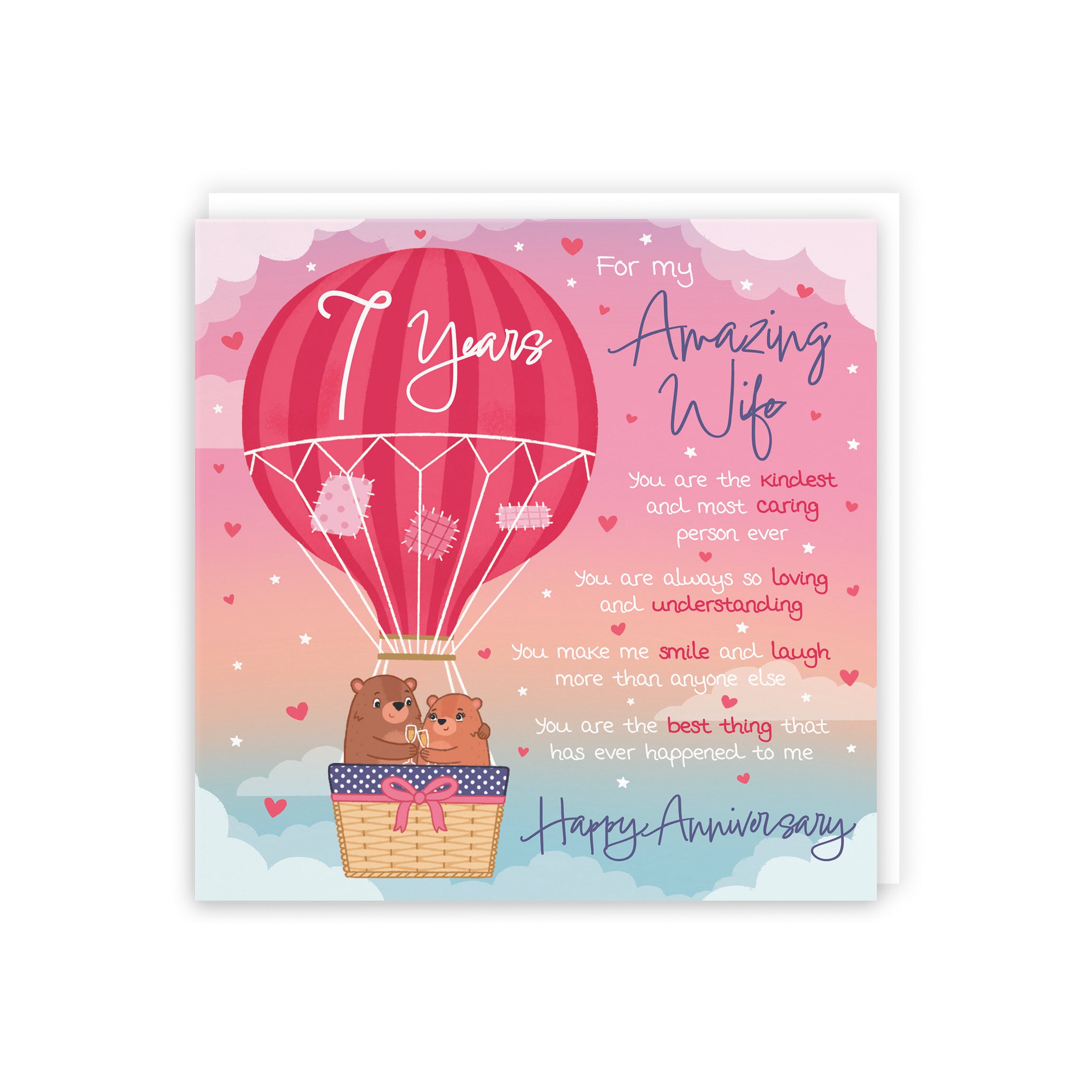 Wife 7th Anniversary Poem Card Love Is In The Air Cute Bears