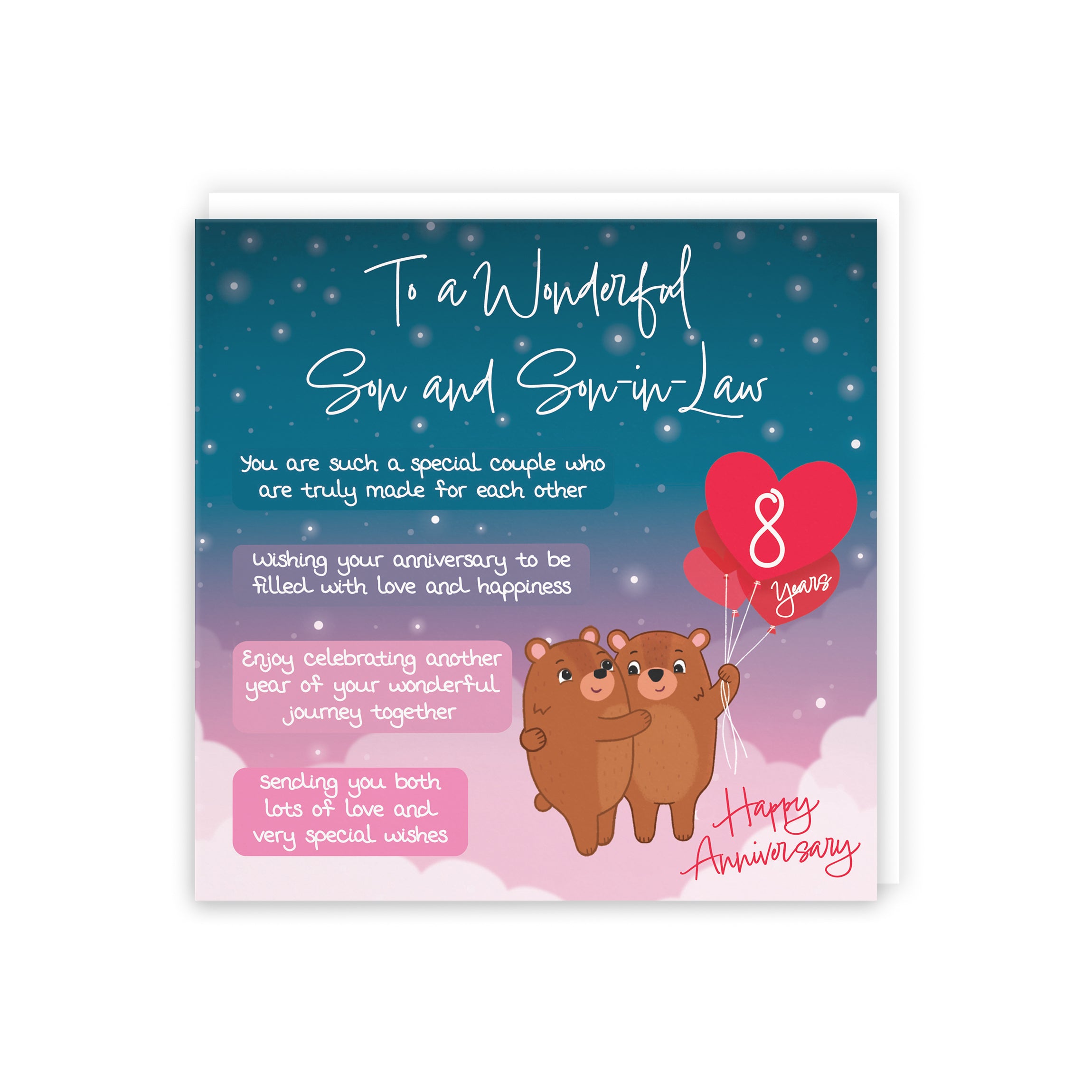Son And Son In Law 8th Anniversary Card Starry Night Cute Bears