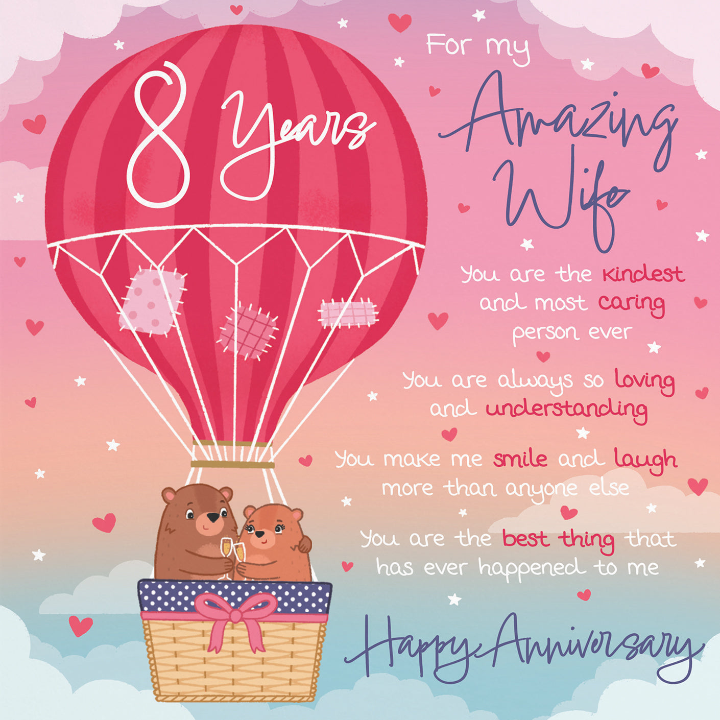 Wife 8th Anniversary Poem Card Love Is In The Air Cute Bears