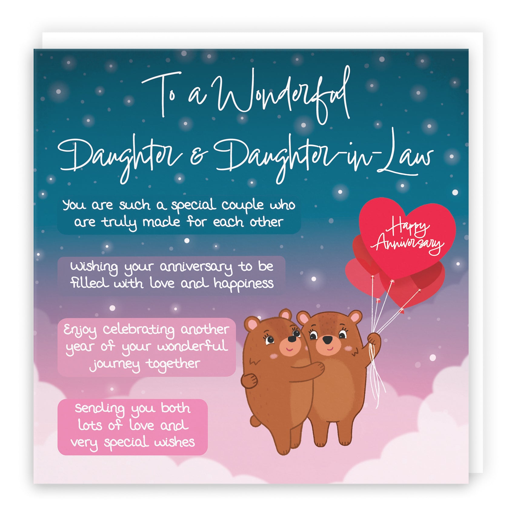 Daughter And Daughter In Law Anniversary Card Starry Night Cute Bears
