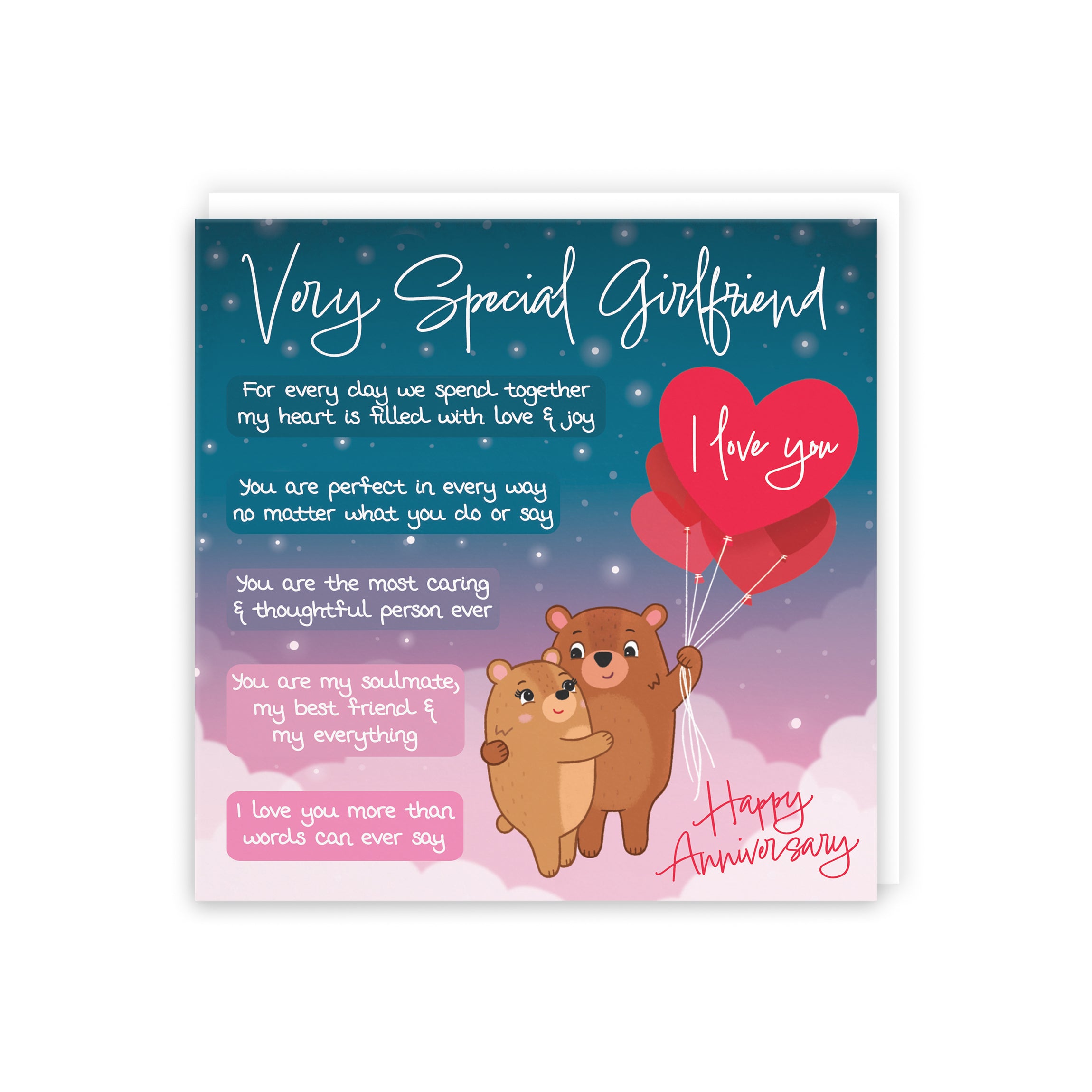 Girlfriend Anniversary Card Starry Night Cute Bears