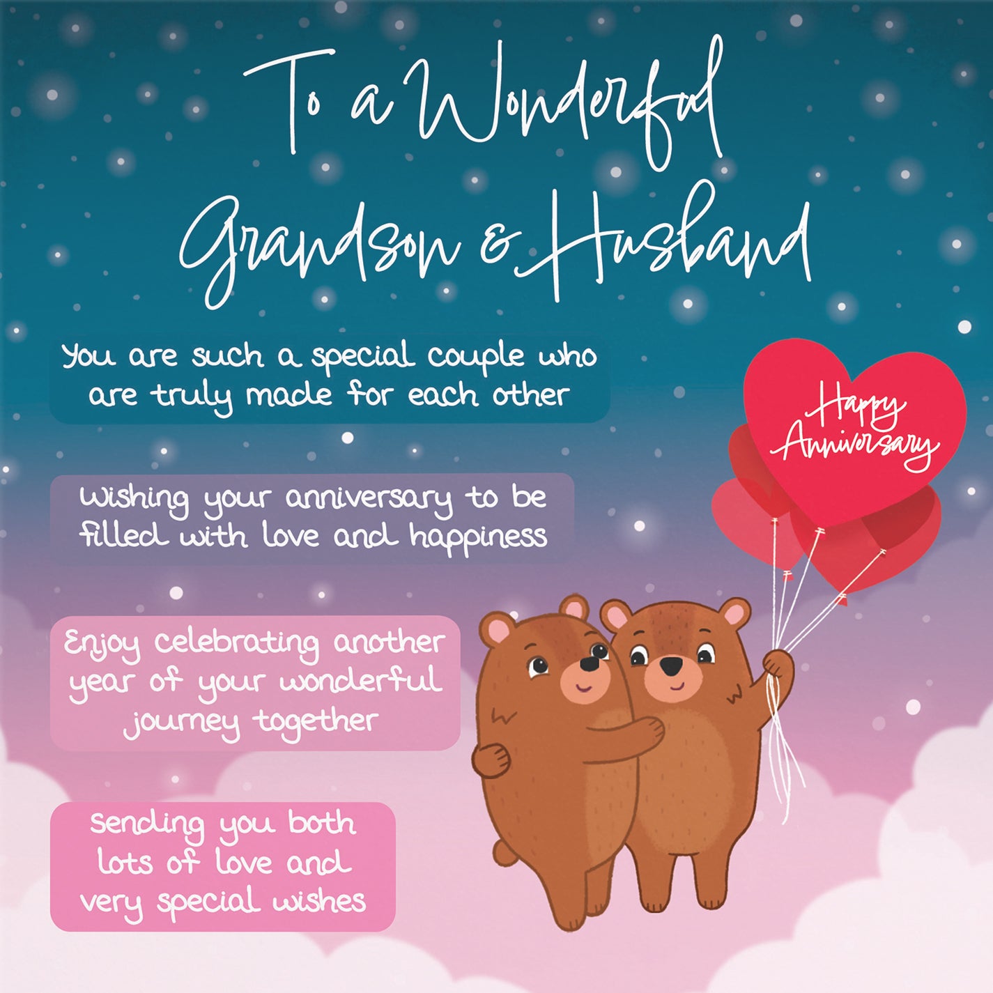 Grandson And Husband Poem Anniversary Card Starry Night Cute Bears