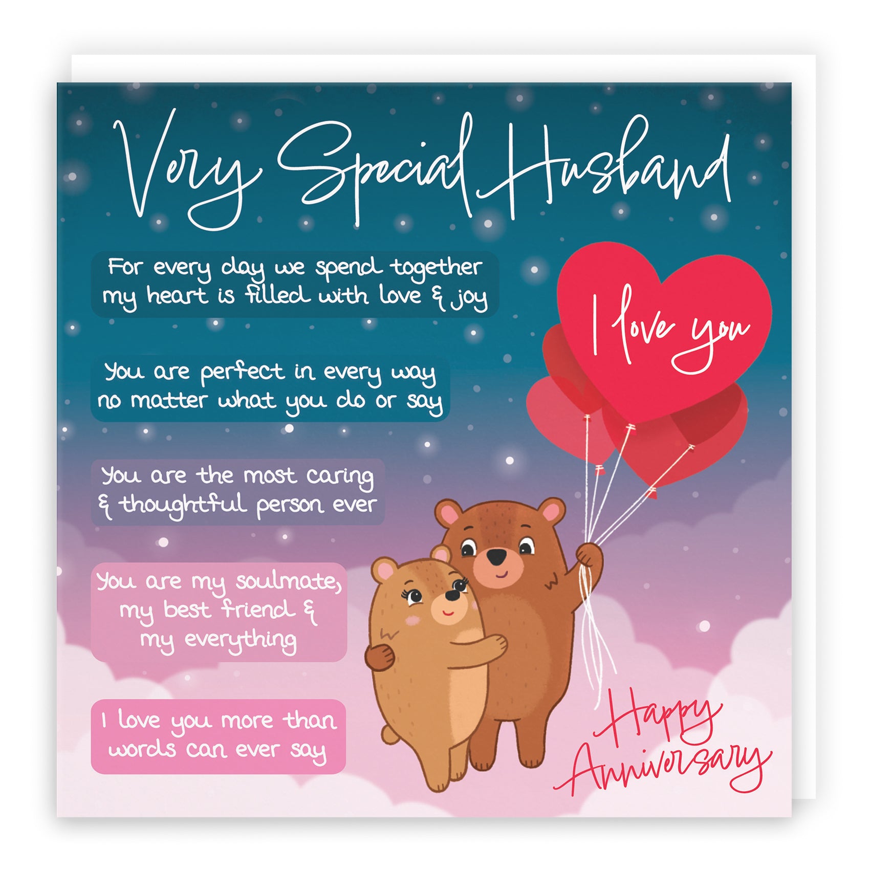 Husband Anniversary Card Starry Night Cute Bears