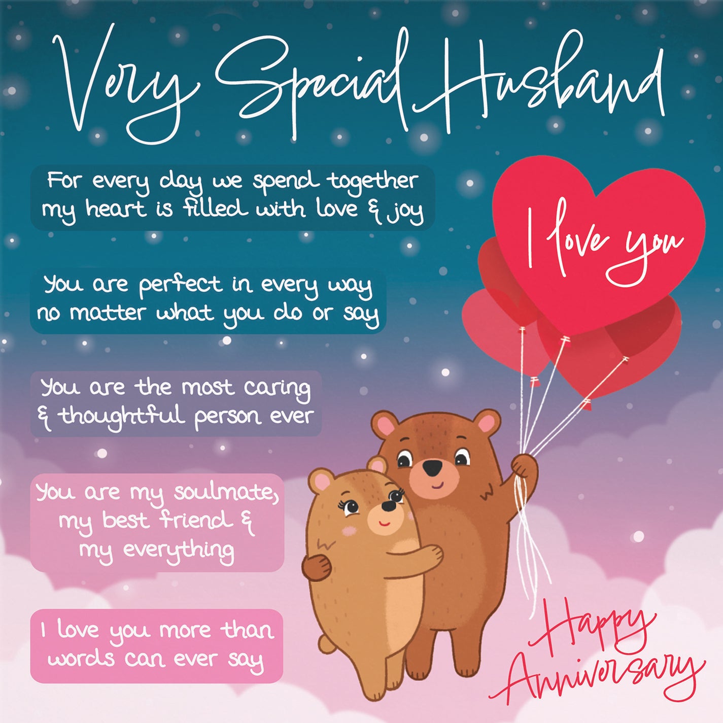 Husband Anniversary Card Starry Night Cute Bears