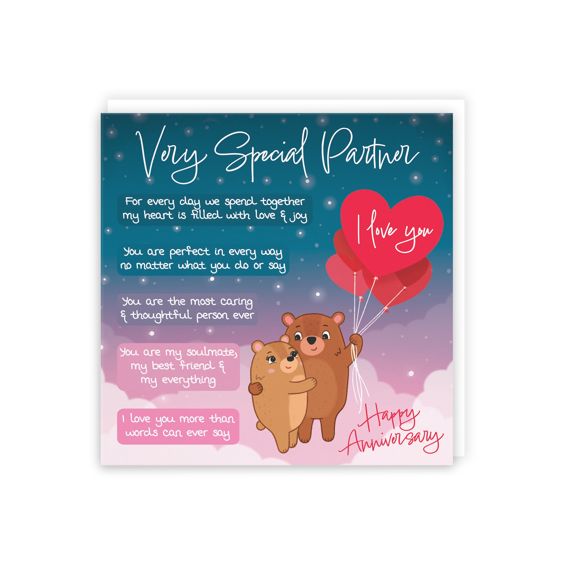 Partner Anniversary Card Starry Night Cute Bears
