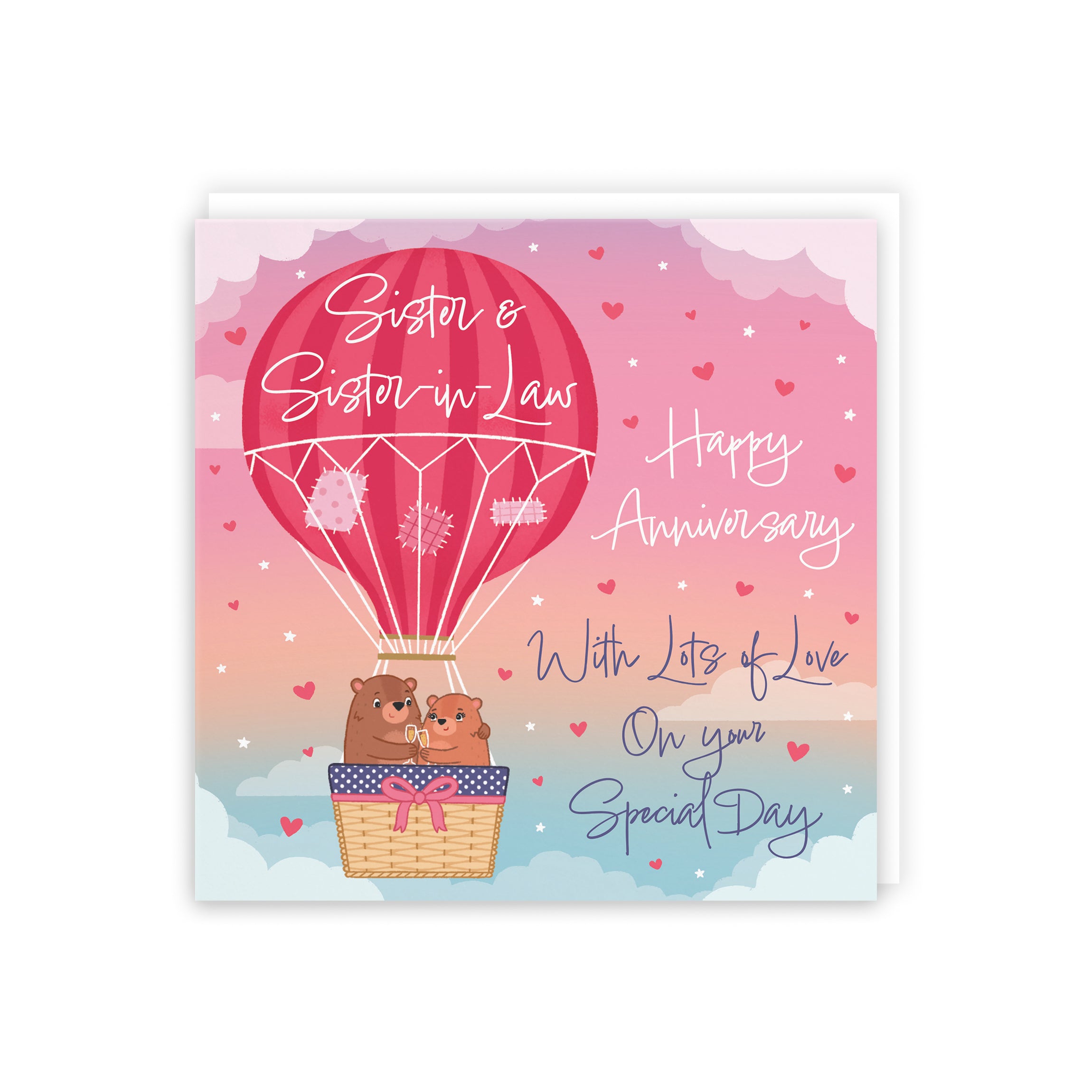 Sister And Sister-in-Law Hot Air Balloon Anniversary Card Cute Bears