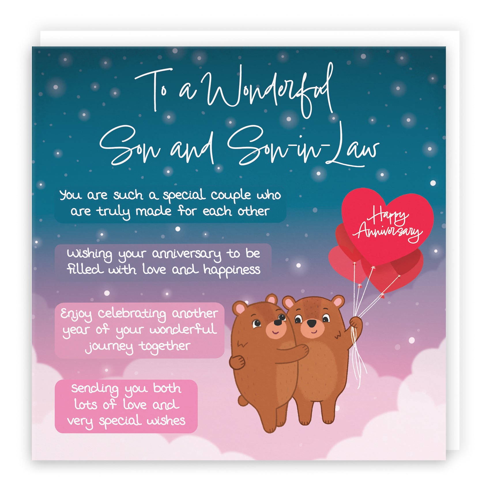 Son And Son In Law Poem Anniversary Card Starry Night Cute Bears