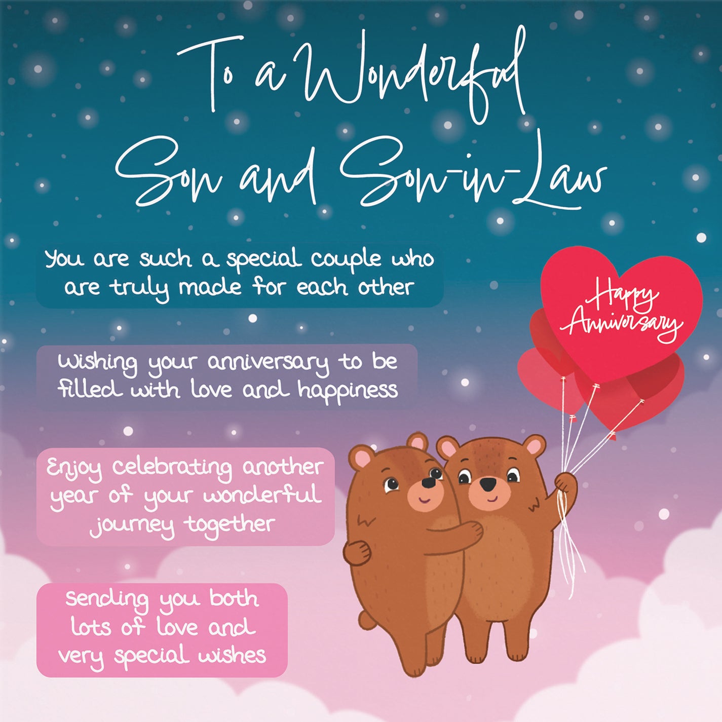 Son And Son In Law Poem Anniversary Card Starry Night Cute Bears