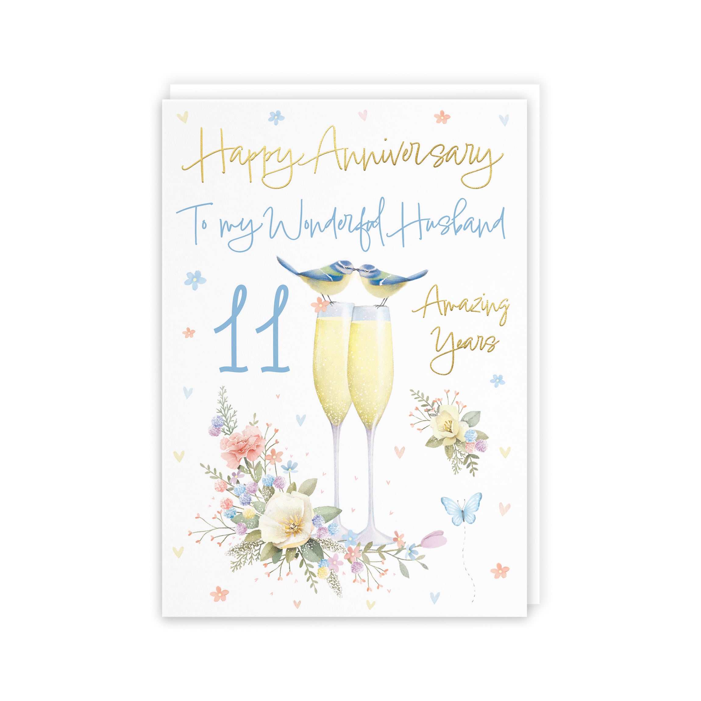 11th Husband Anniversary Card Champagne Flutes Milo's Gallery