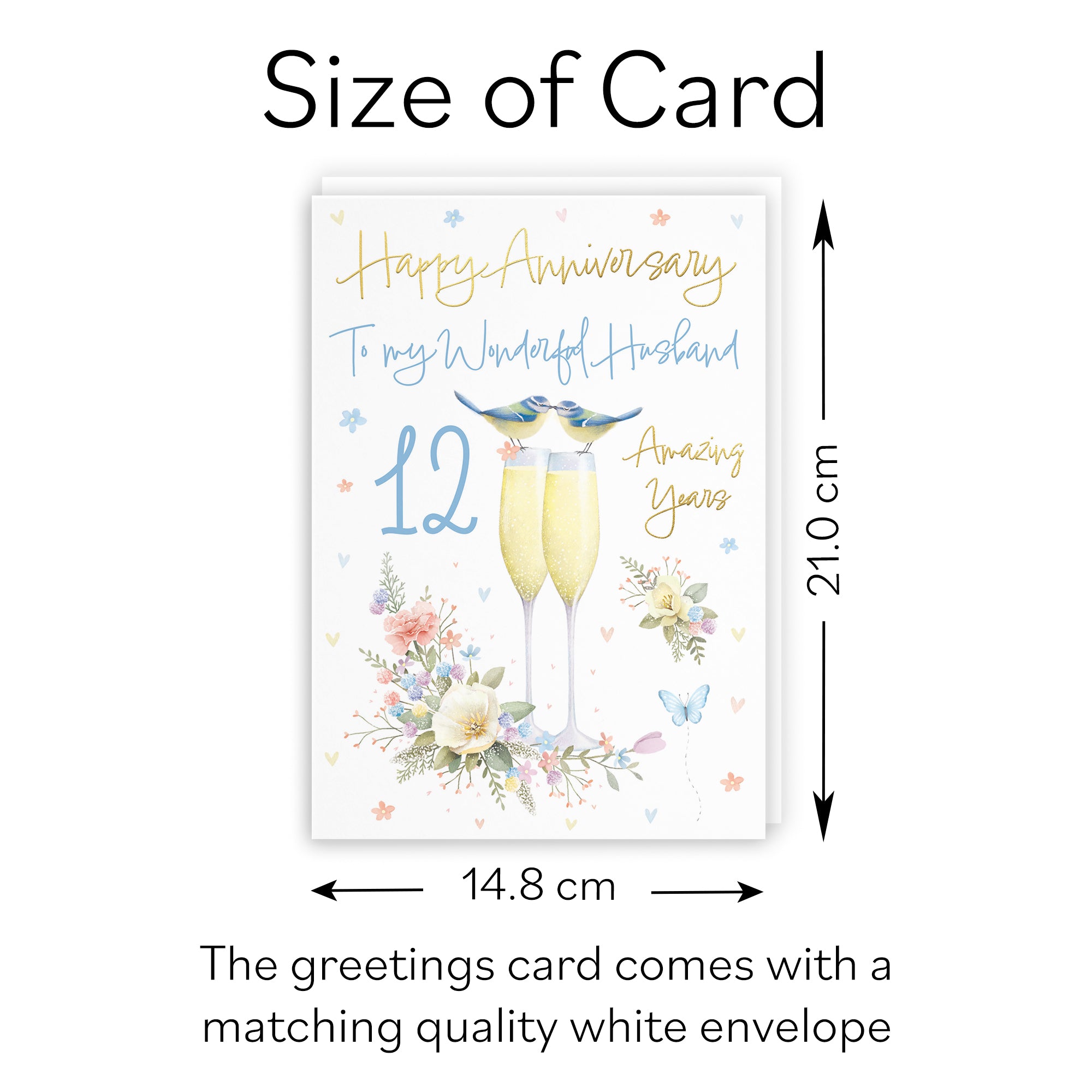 12th Husband Anniversary Card Champagne Flutes Milo's Gallery