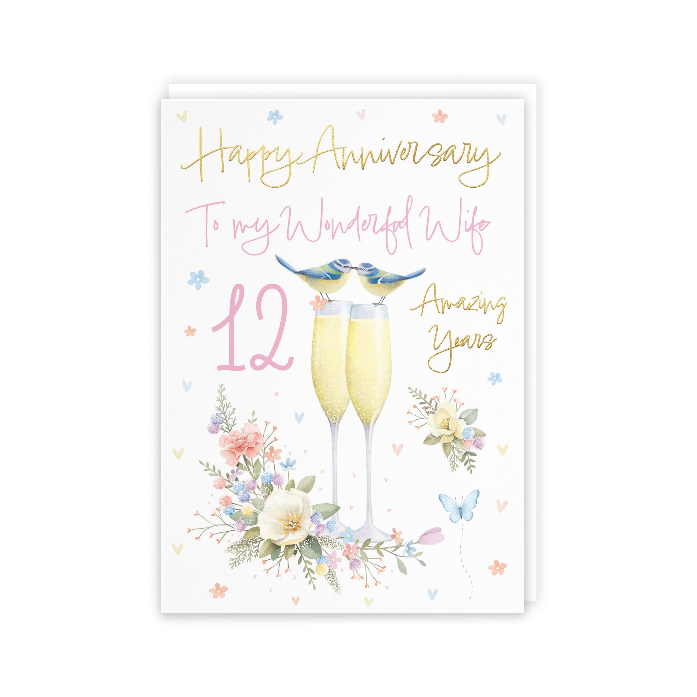 12th Wife Anniversary Card Champagne Flutes Milo's Gallery