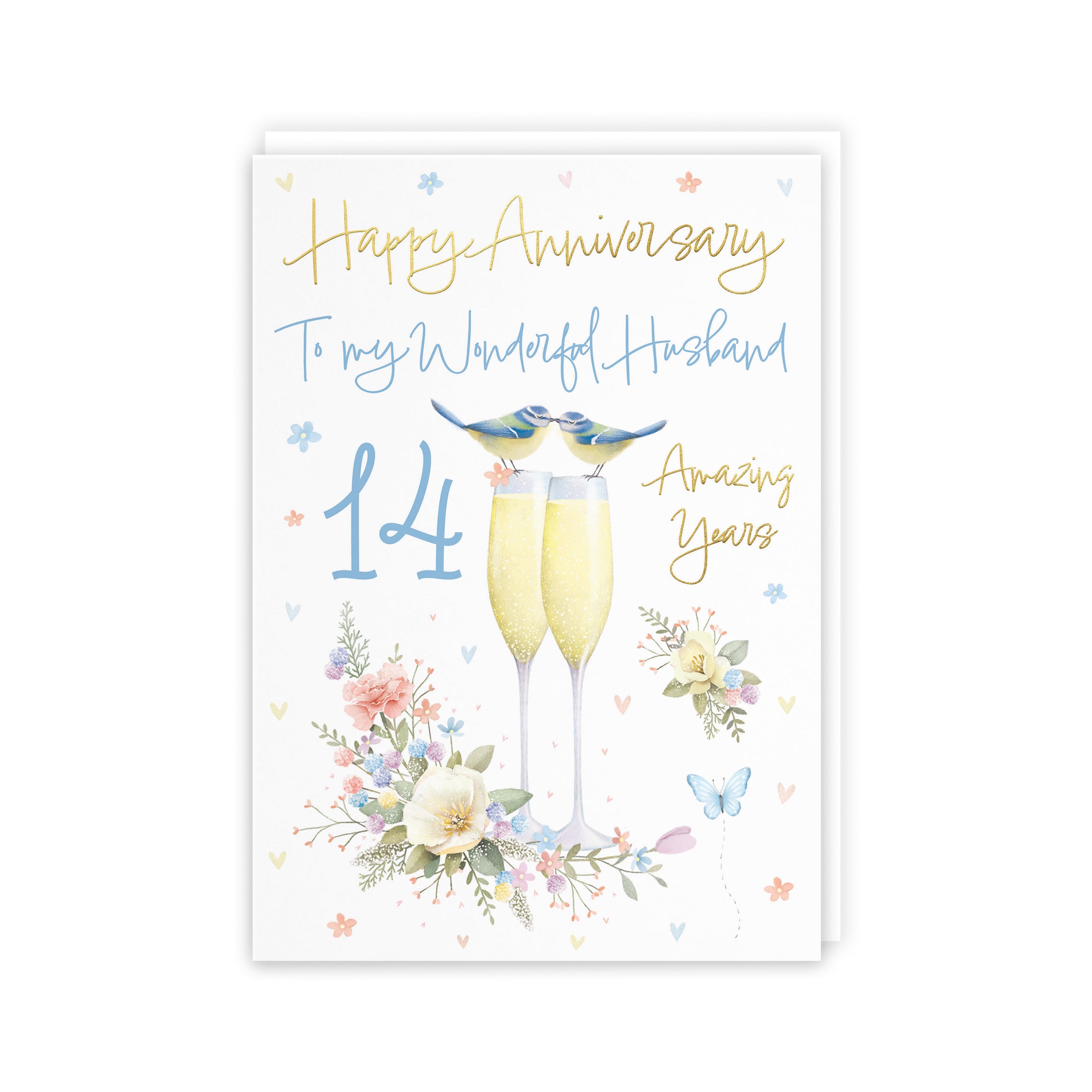 14th Husband Anniversary Card Champagne Flutes Milo's Gallery