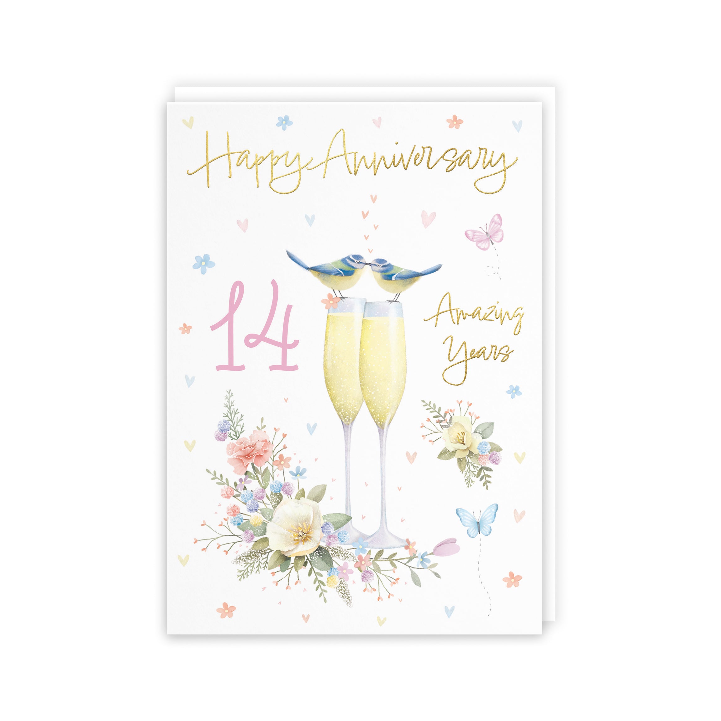 14th Anniversary Card Champagne Flutes Milo's Gallery