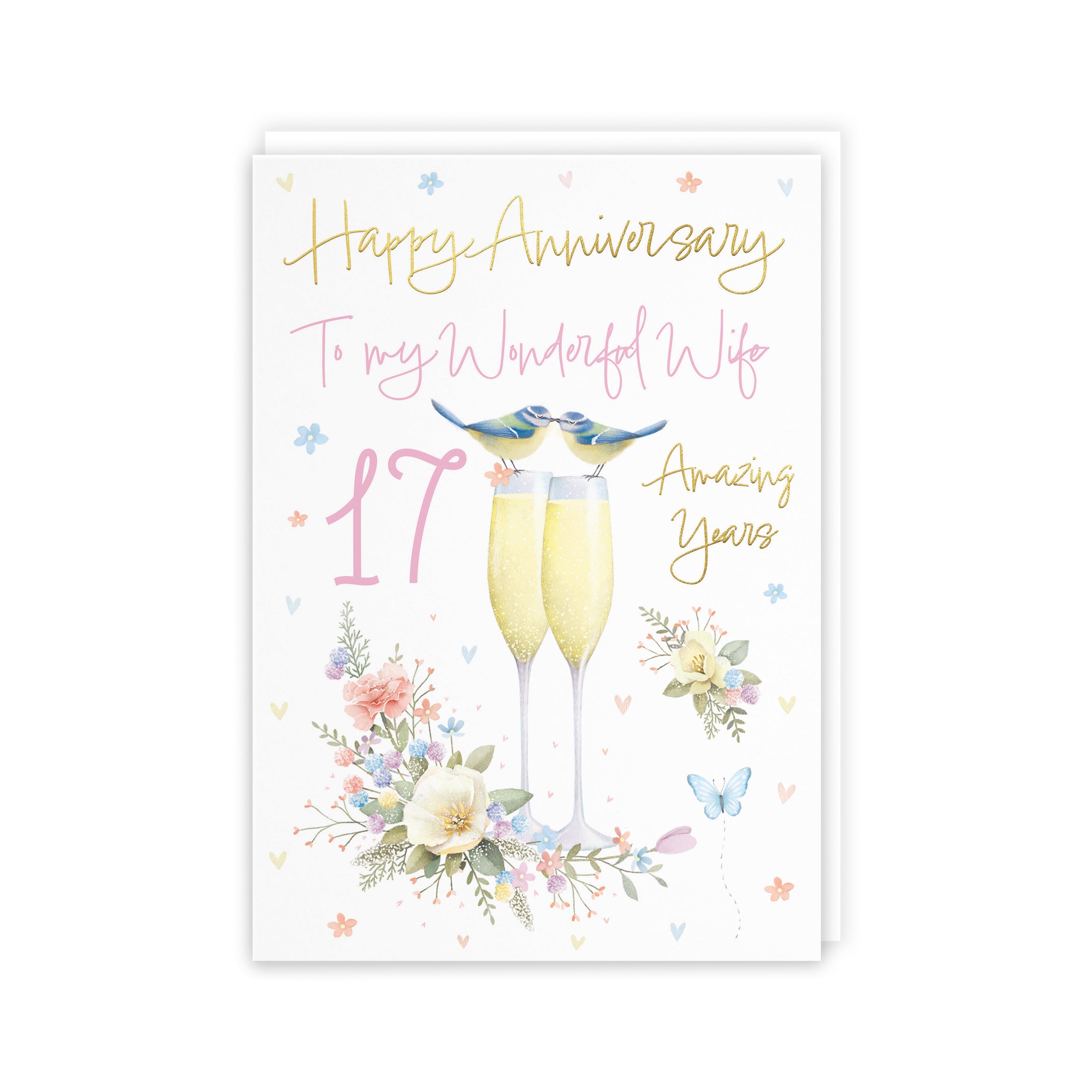 17th Wife Anniversary Card Champagne Flutes Milo's Gallery