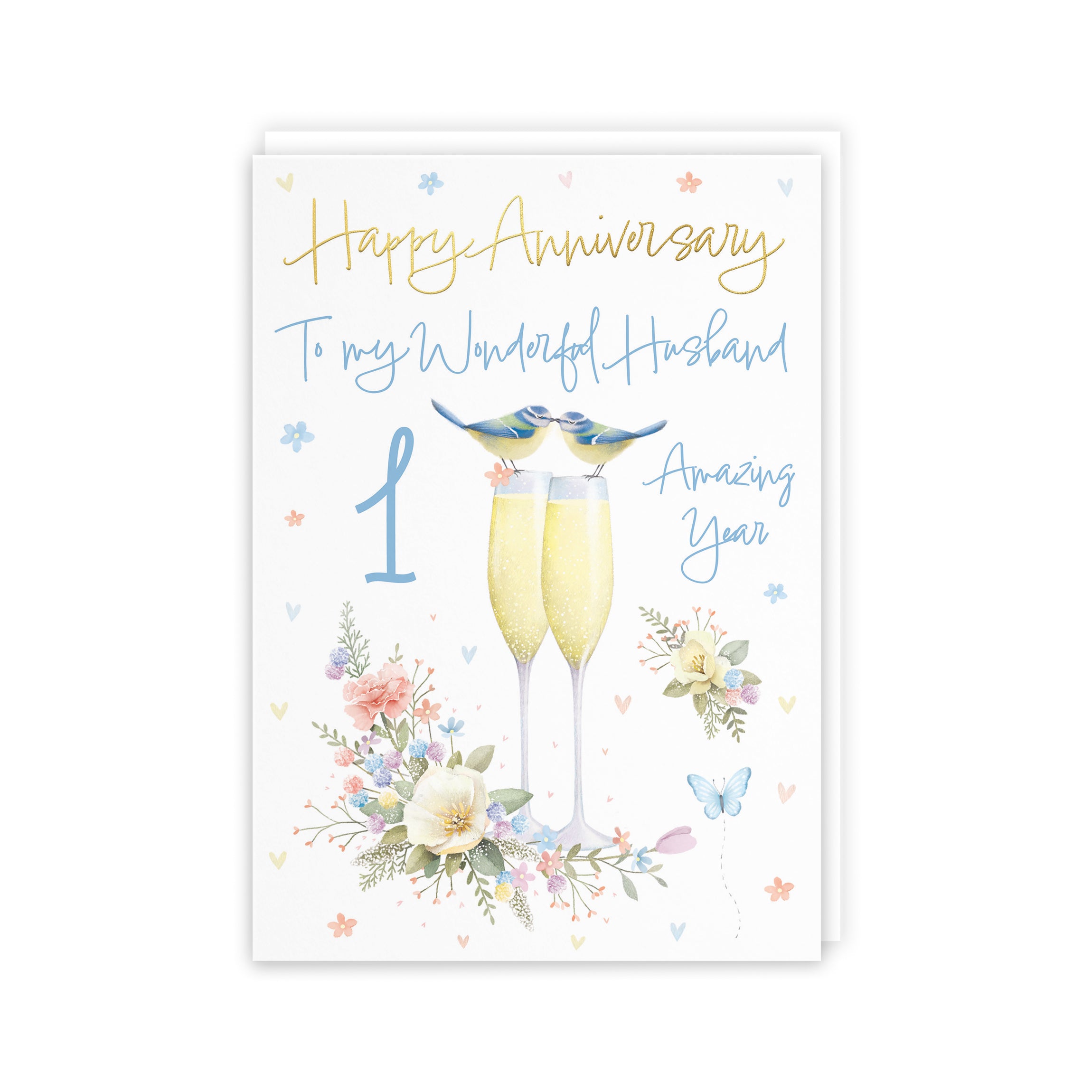 1st Husband Anniversary Card Champagne Flutes Milo's Gallery