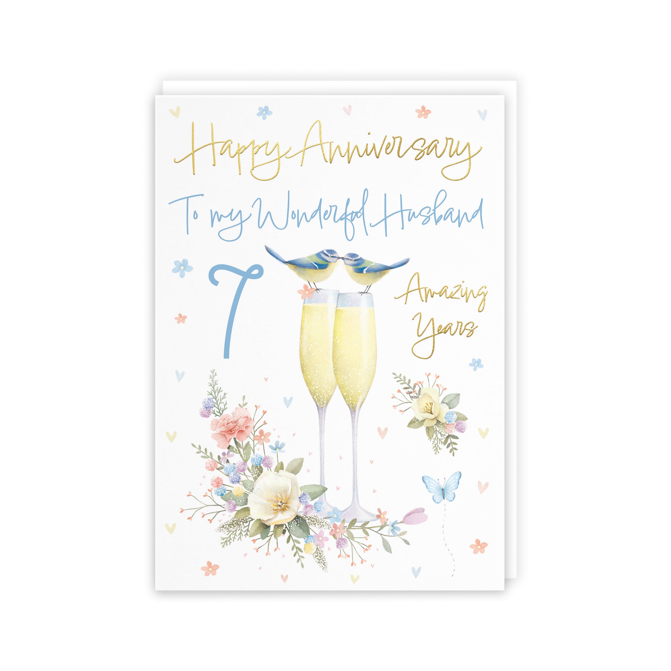 7th Husband Anniversary Card Champagne Flutes Milo's Gallery