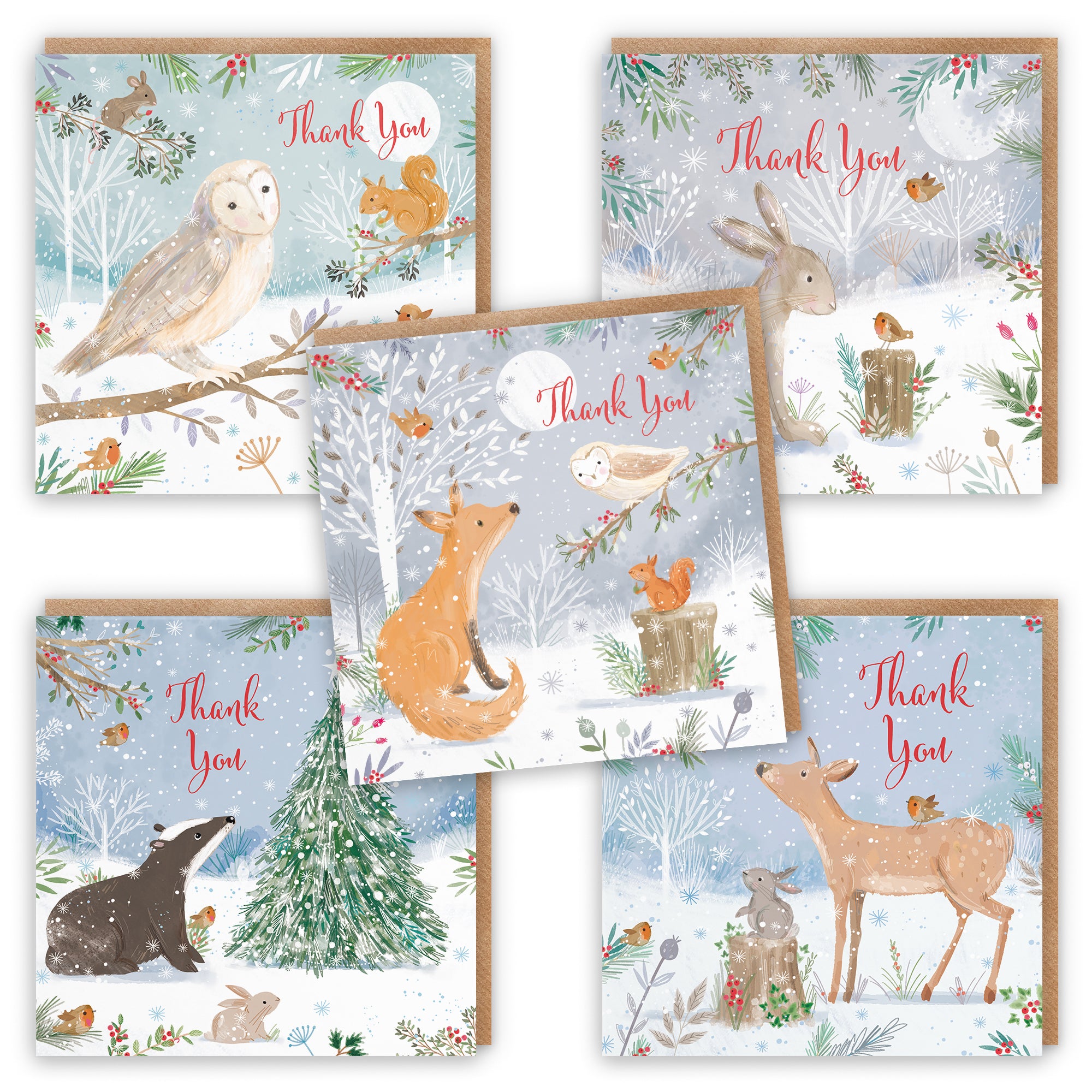 Family Fun Pack Of 10 Mixed Thank You Christmas Cards Nature's Treasures