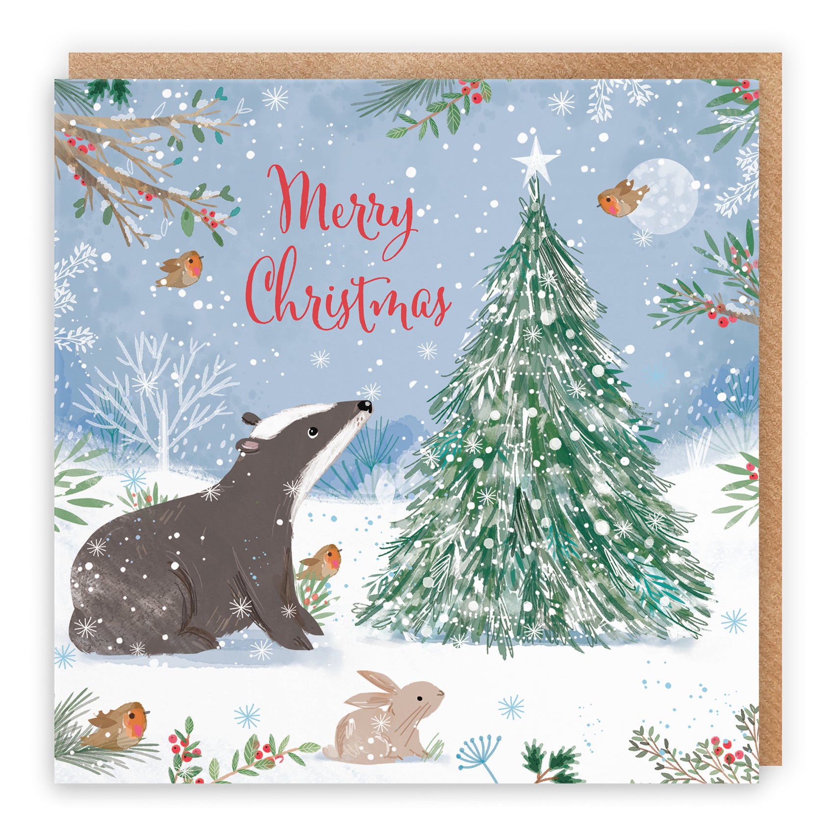 Merry Christmas Badger Family Fun Pack Of 10 Cards Nature's Treasures