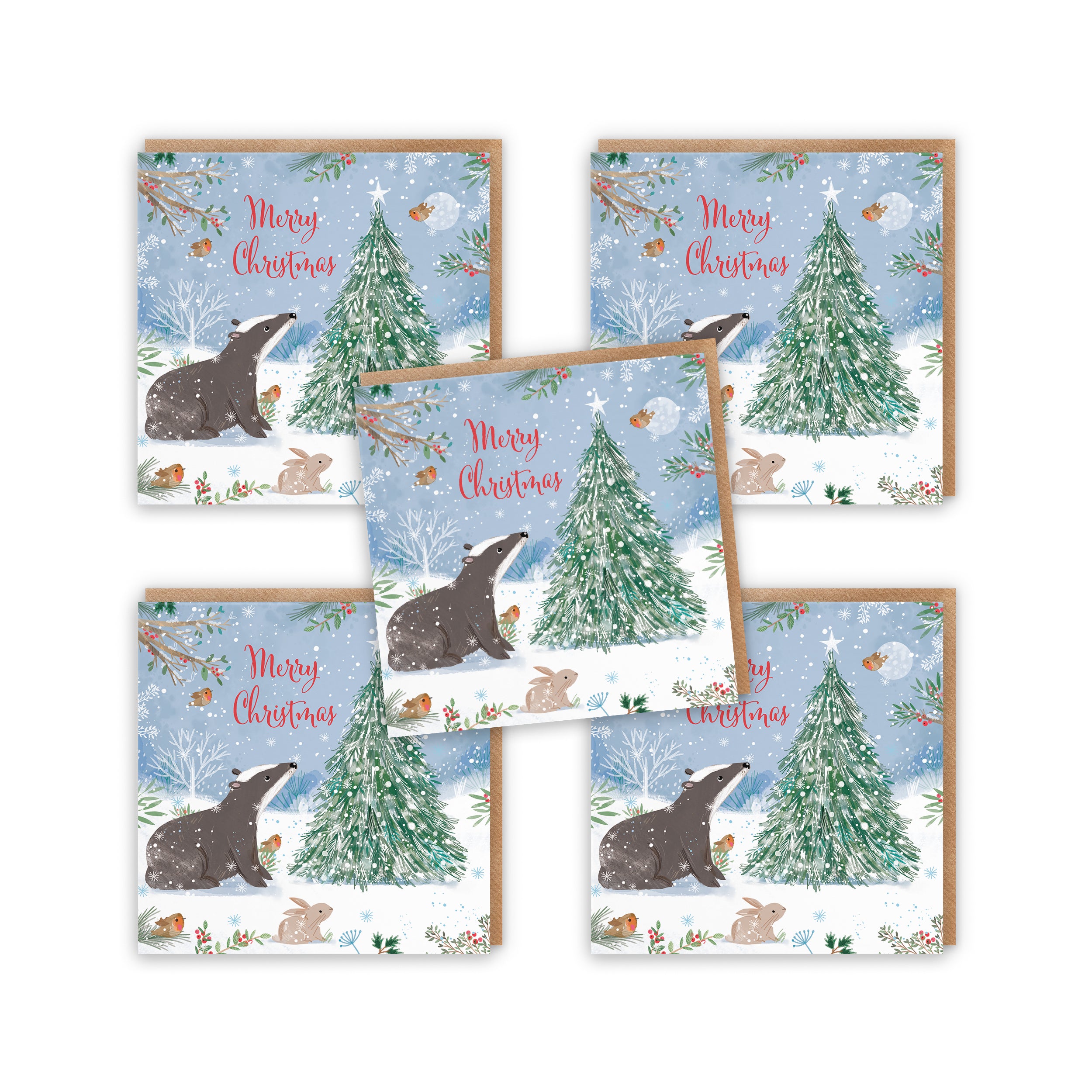 Merry Christmas Badger Family Fun Pack Of 10 Cards Nature's Treasures