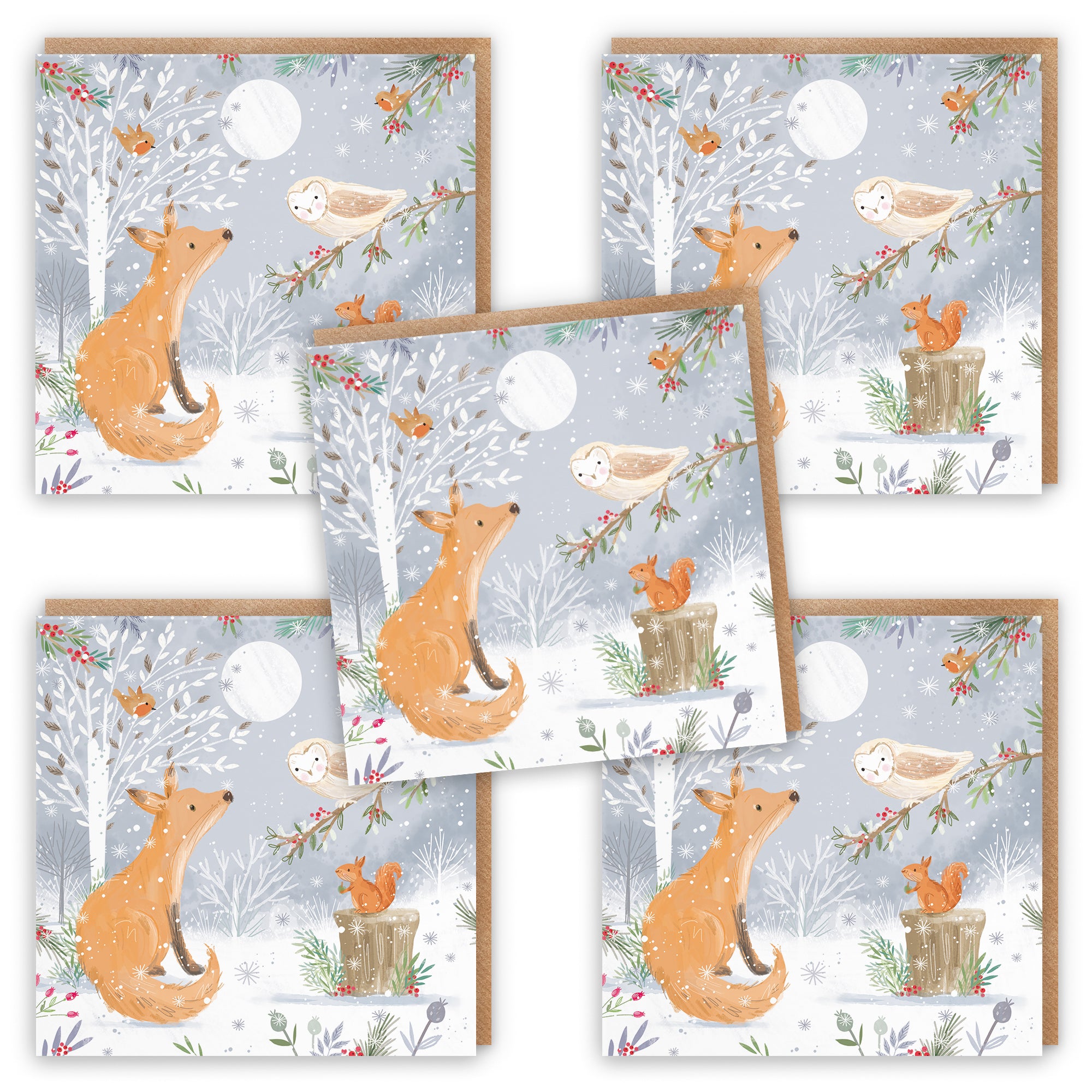 Fox Family Fun Pack Of 10 Christmas Cards Nature's Treasures