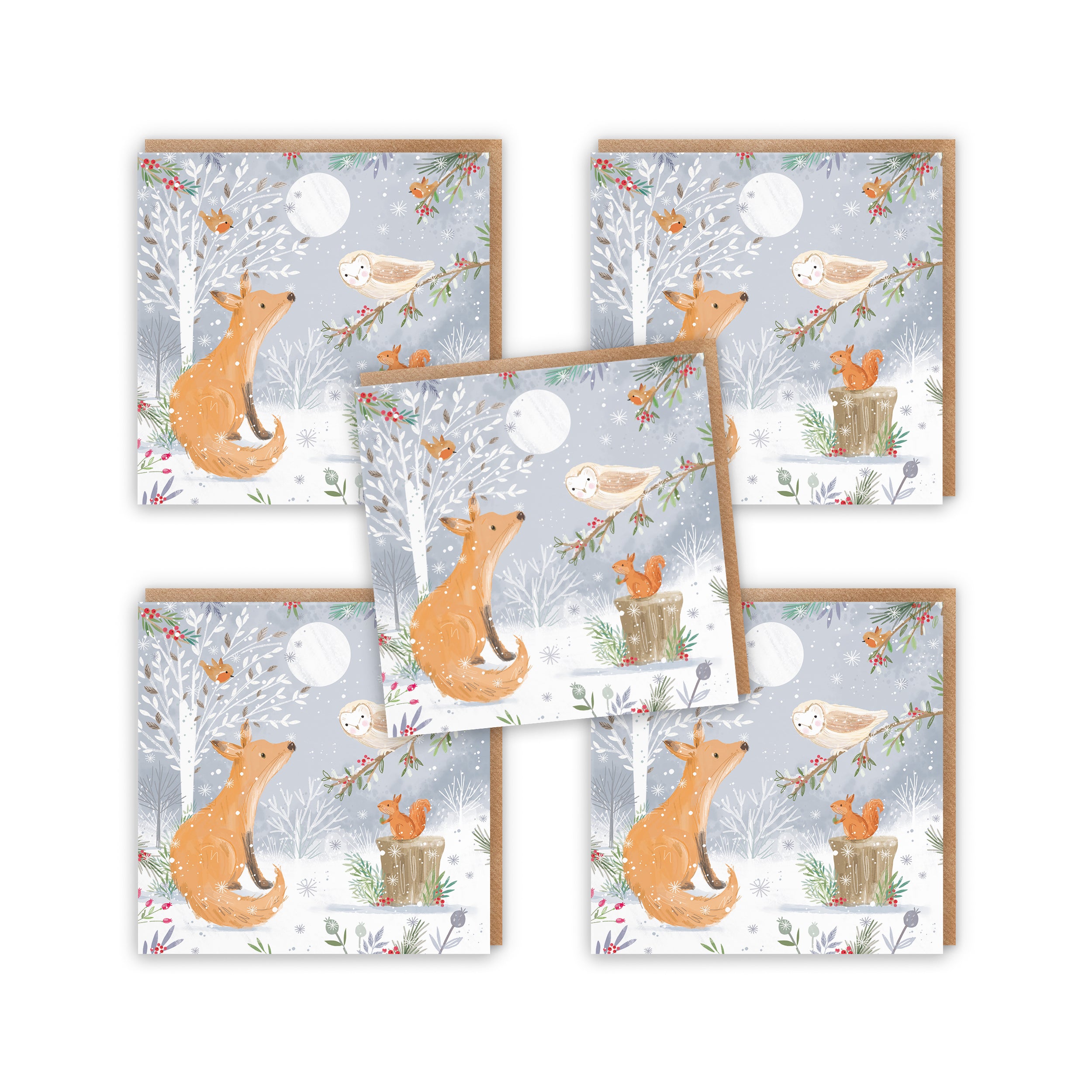 Fox Family Fun Pack Of 10 Christmas Cards Nature's Treasures