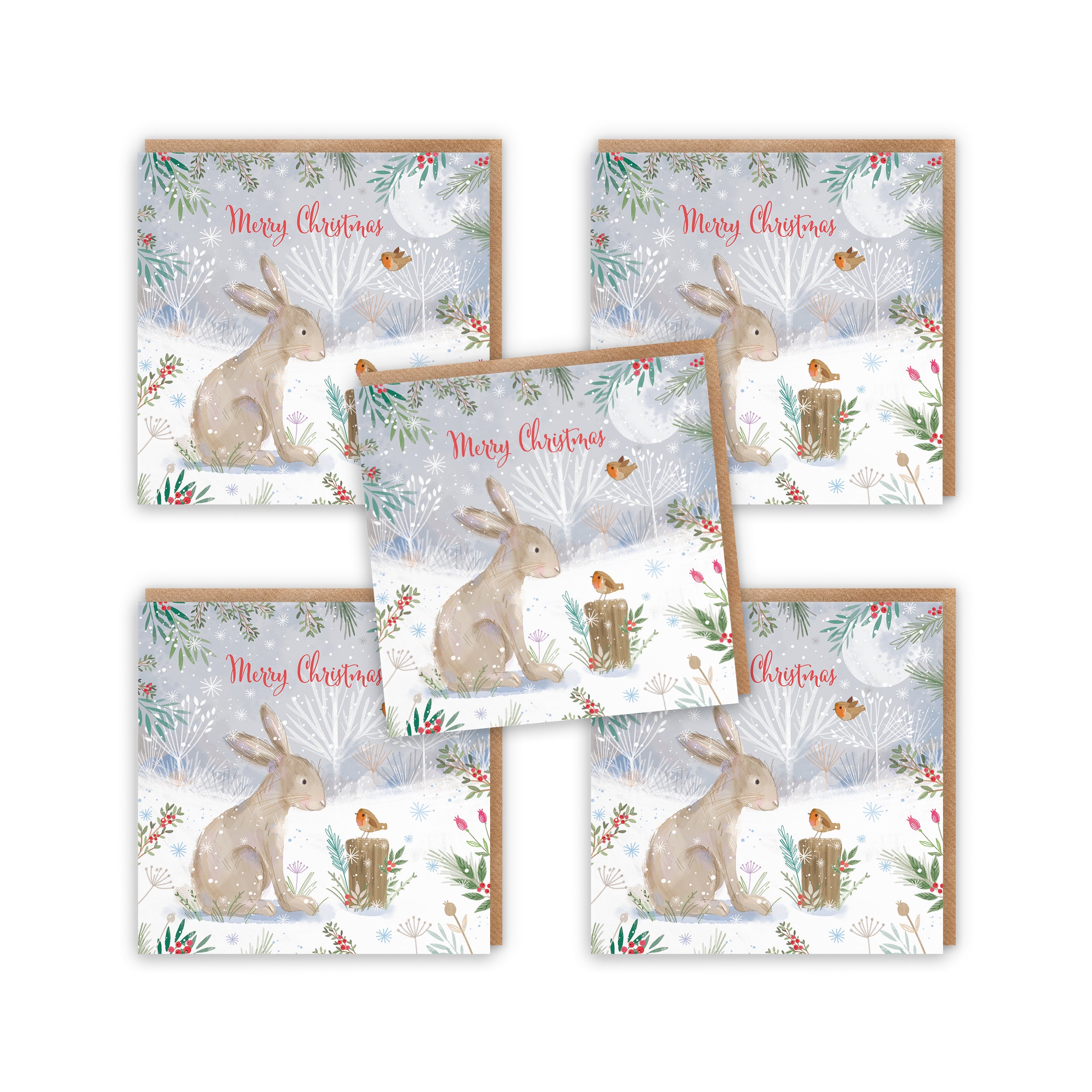 Merry Christmas Hare Family Fun Pack Of 10 Cards Nature's Treasures