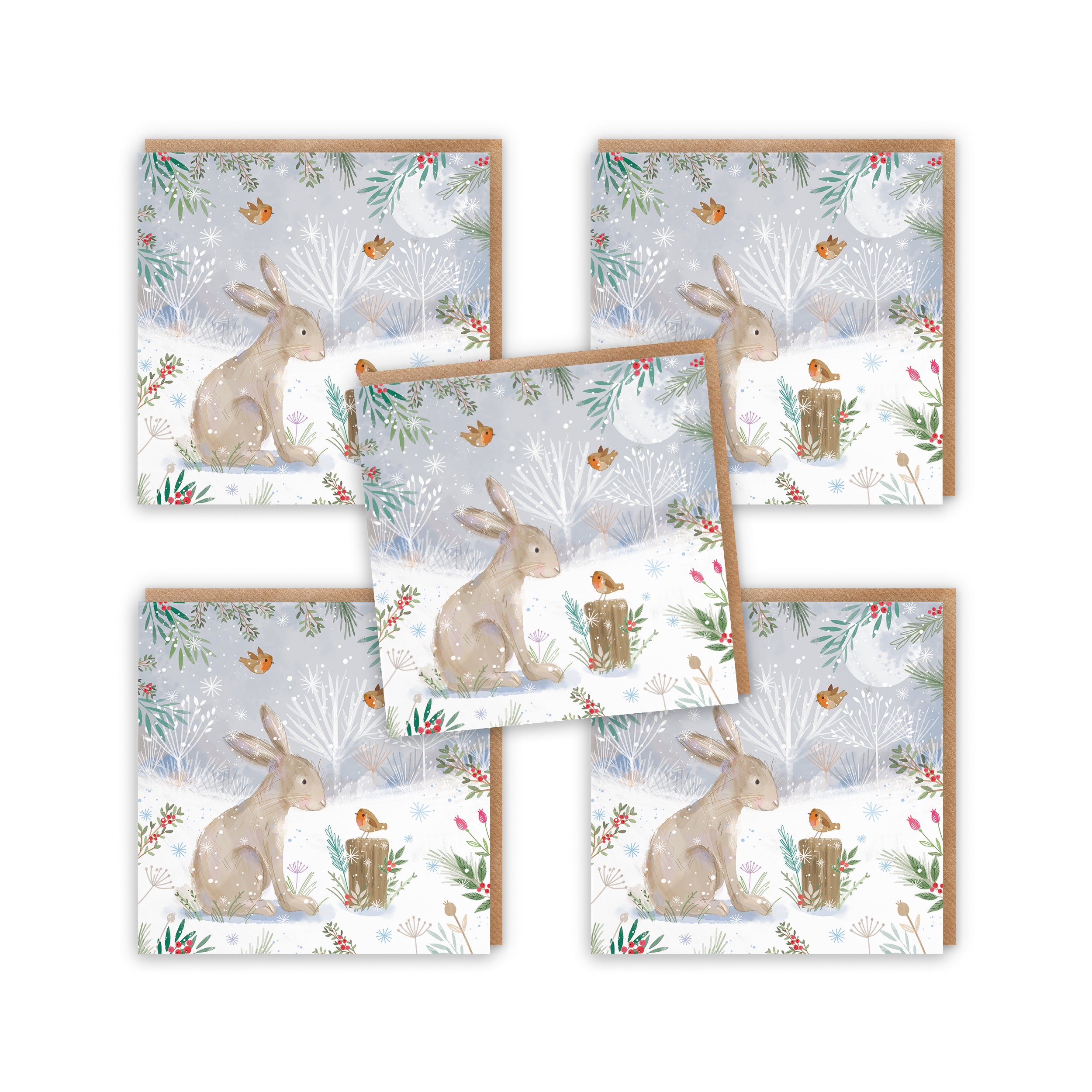 Hare Family Fun Pack Of 10 Christmas Cards Nature's Treasures