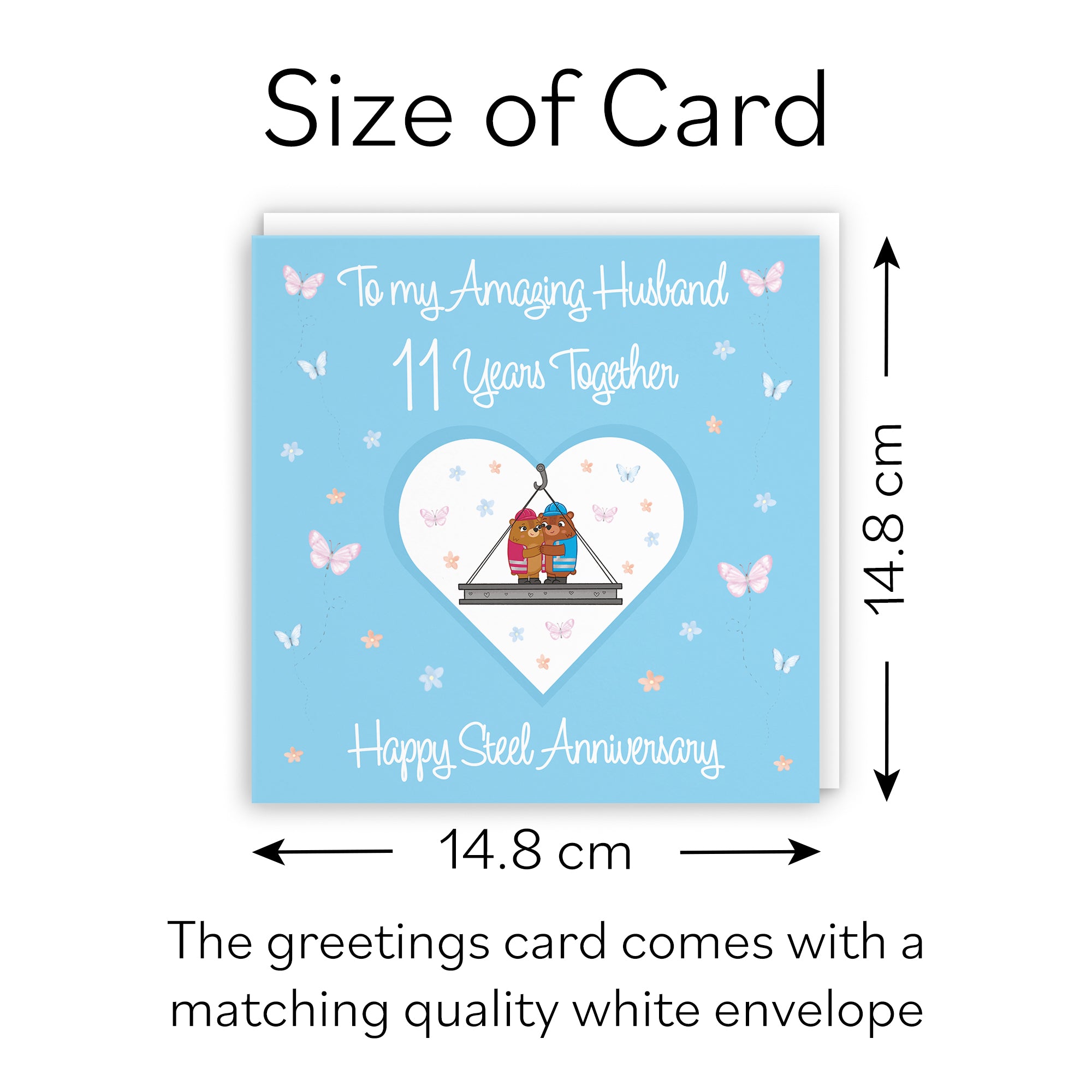 11th Husband Anniversary Card Steel Romantic Meadows