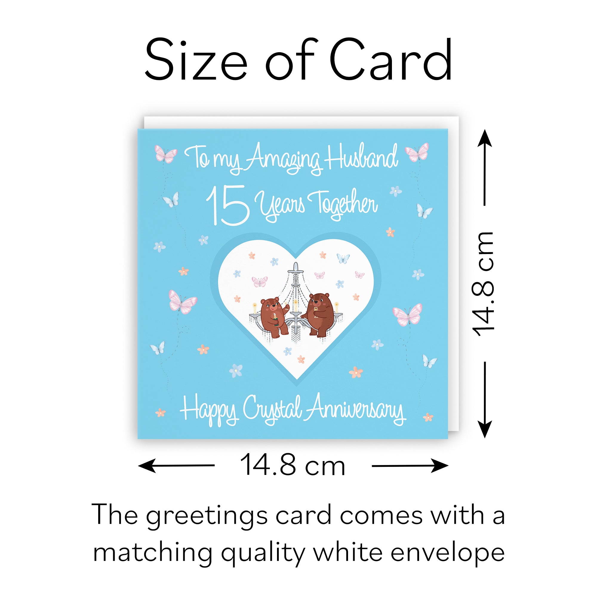 15th Husband Anniversary Card Crystal Romantic Meadows