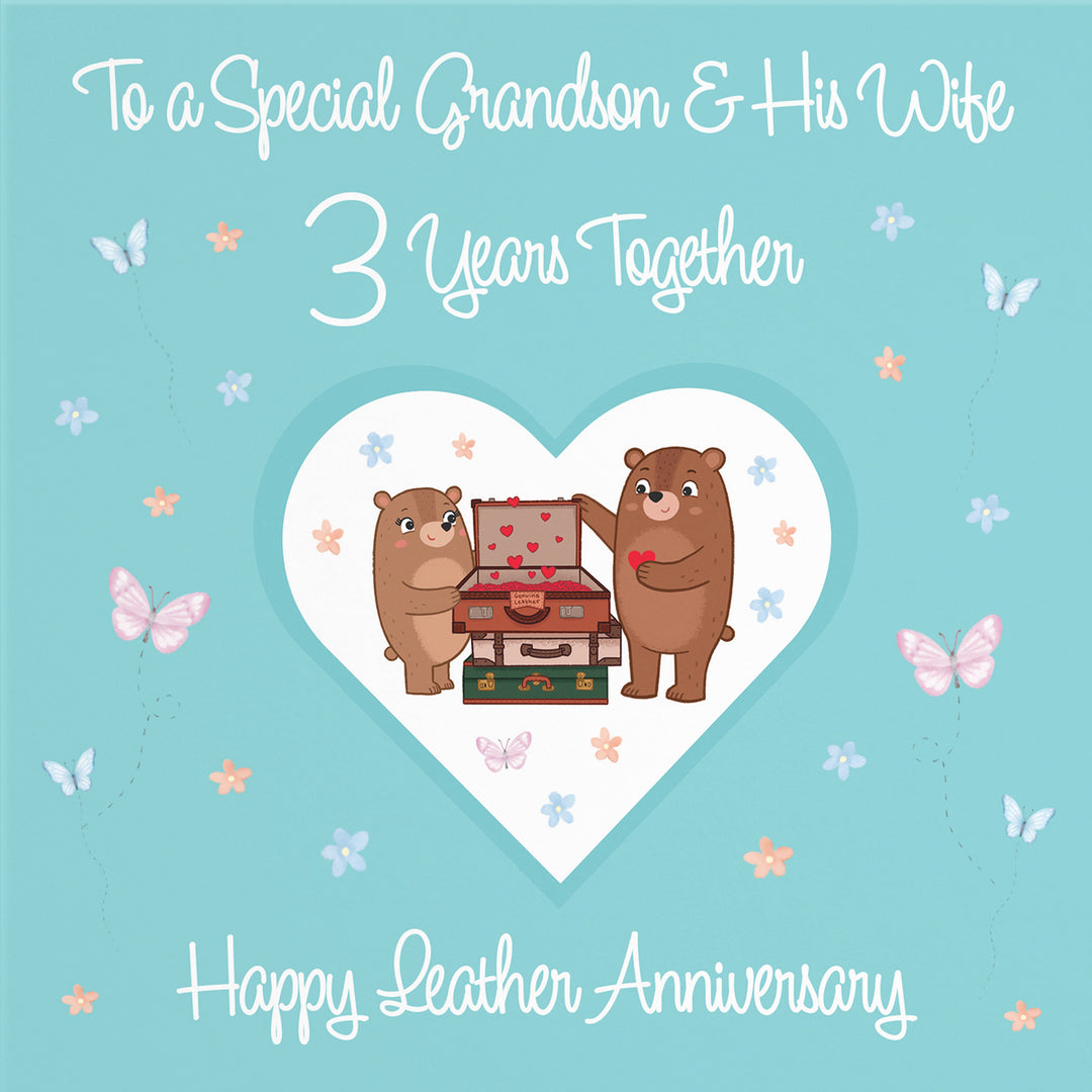 Grandson & Wife 3rd Anniversary Card Romantic Meadows – Hunts England