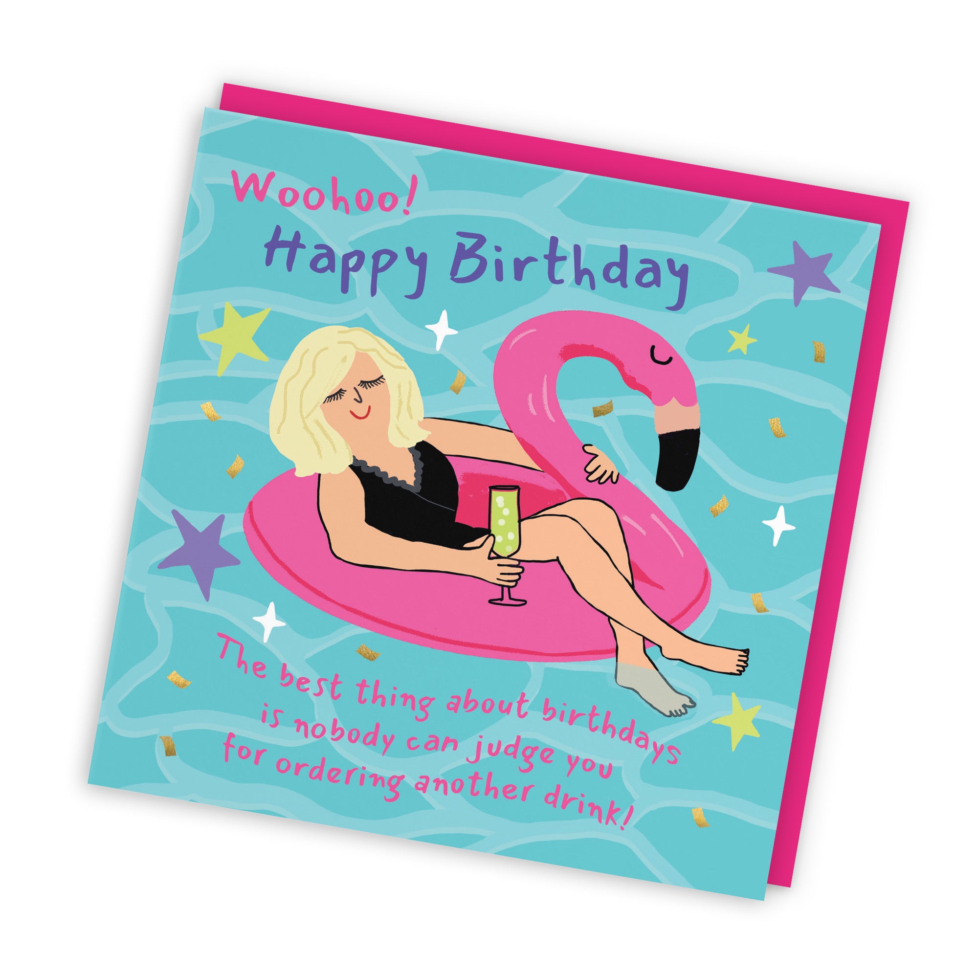Women's Birthday Card Flamingo Float Funny Nobody Judge You Laugh Out Loud - Default Title (GK00347)
