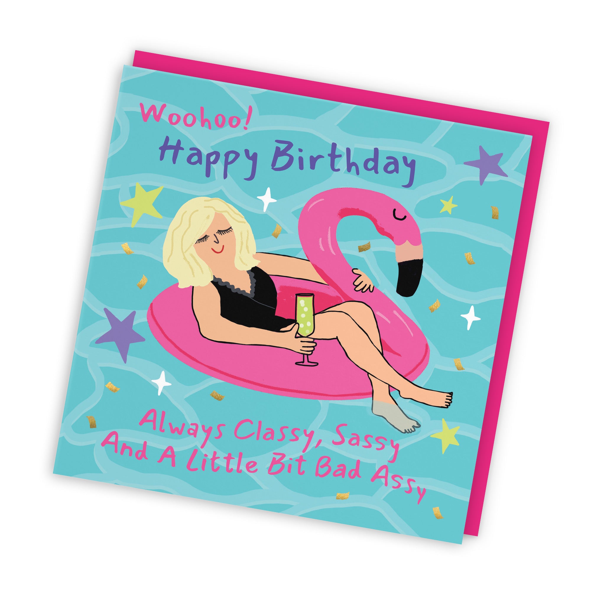 Women's Birthday Card Flamingo Float Classy, Sassy And Bad Assy Laugh Out Loud - Default Title (GK00348)