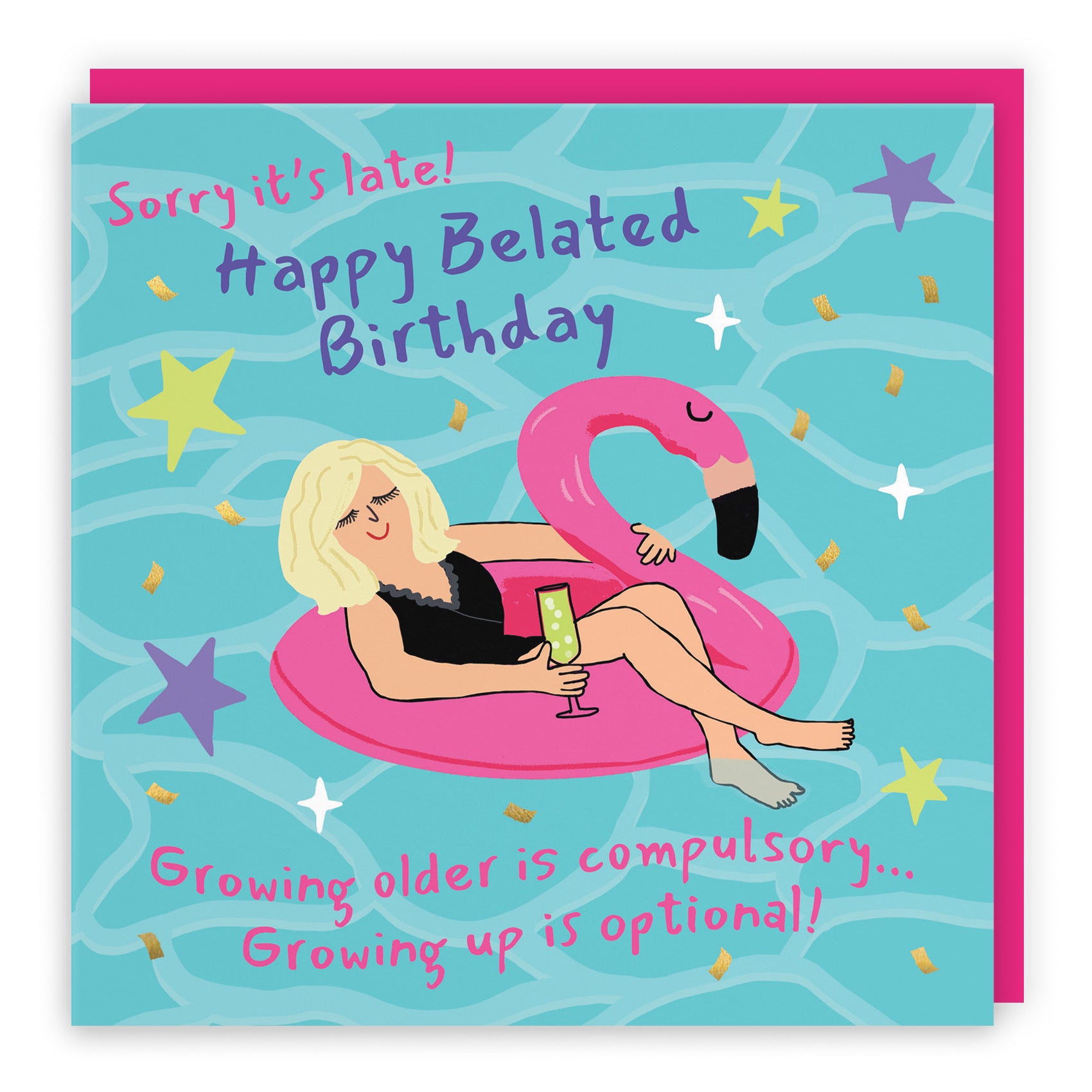 Women's Belated Birthday Card Flamingo Float Laugh Out Loud - Default Title (GK00349)