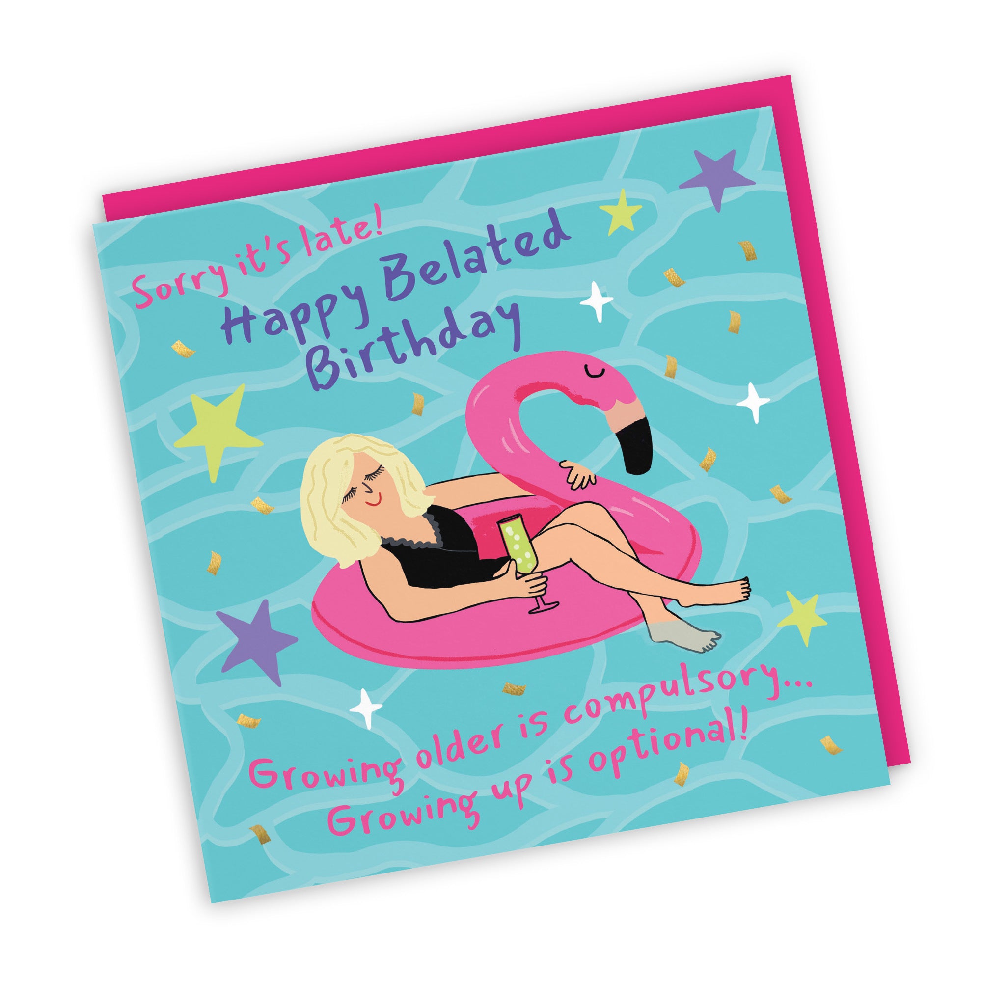 Women's Belated Birthday Card Flamingo Float Laugh Out Loud - Default Title (GK00349)