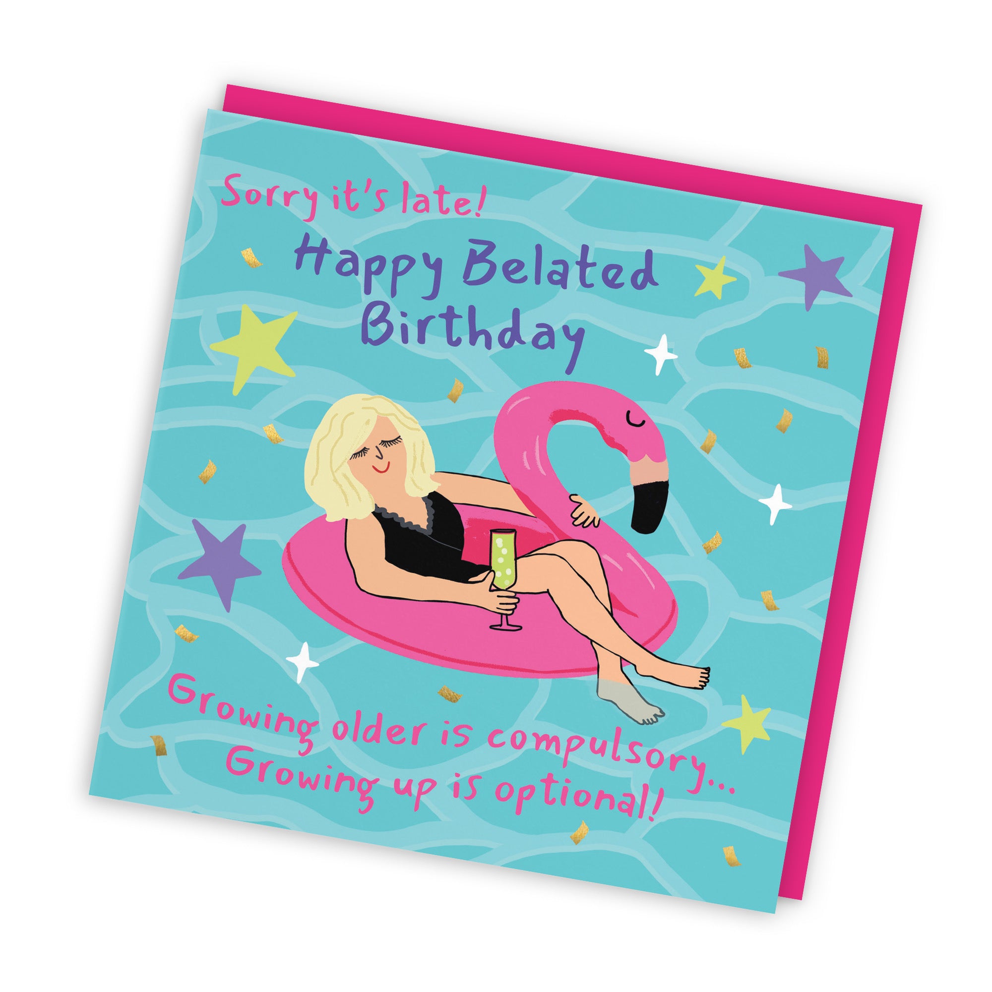 Women's Belated Birthday Card Flamingo Float Laugh Out Loud - Default Title (GK00349)