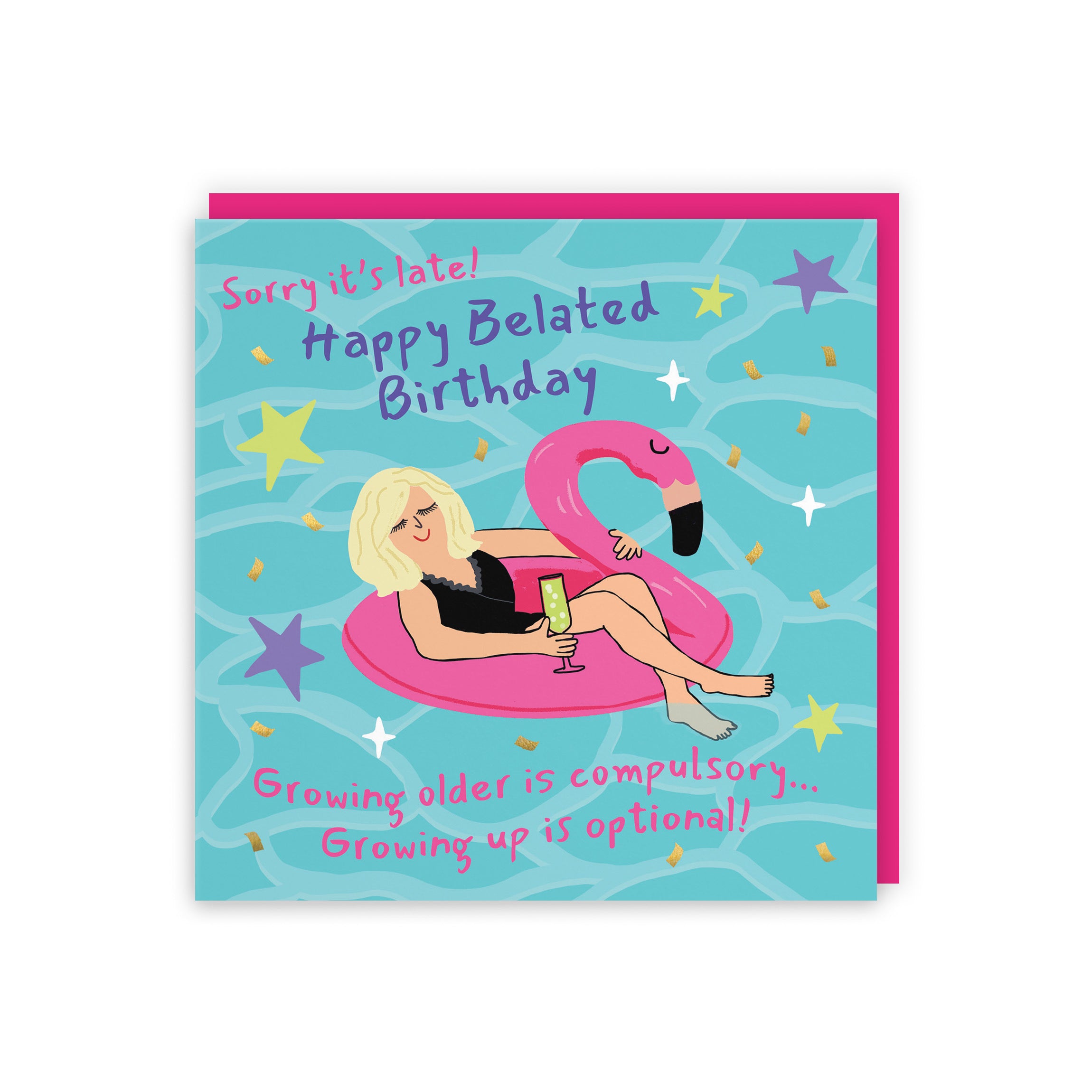Women's Belated Birthday Card Flamingo Float Laugh Out Loud - Default Title (GK00349)