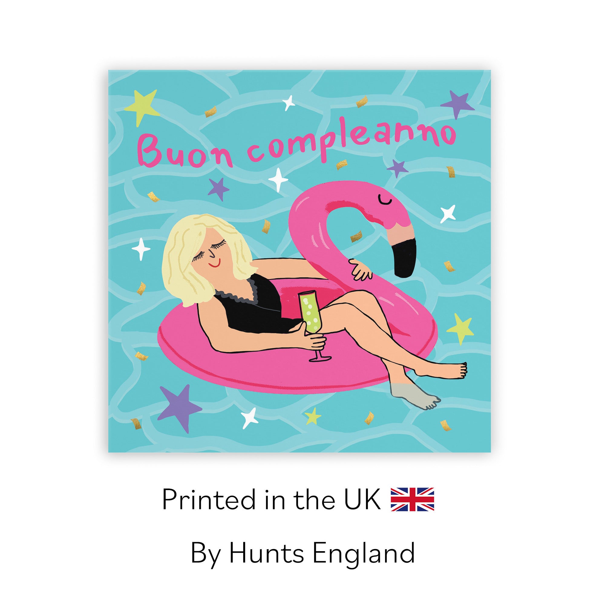 Women's Italian Language Birthday Card Flamingo Float Laugh Out Loud - Default Title (GK00352)