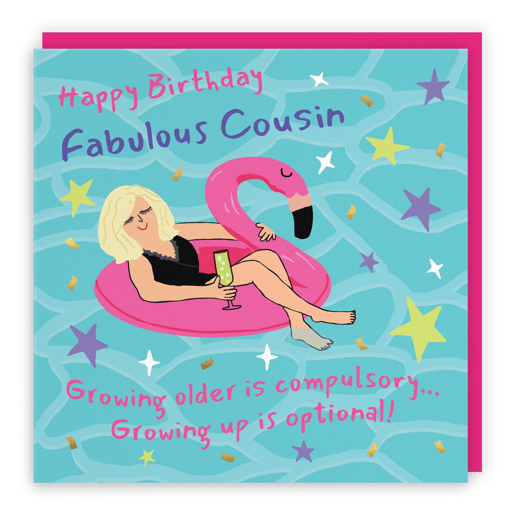 Female Cousin Birthday Card Flamingo Float Laugh Out Loud - Default Title (GK00358)