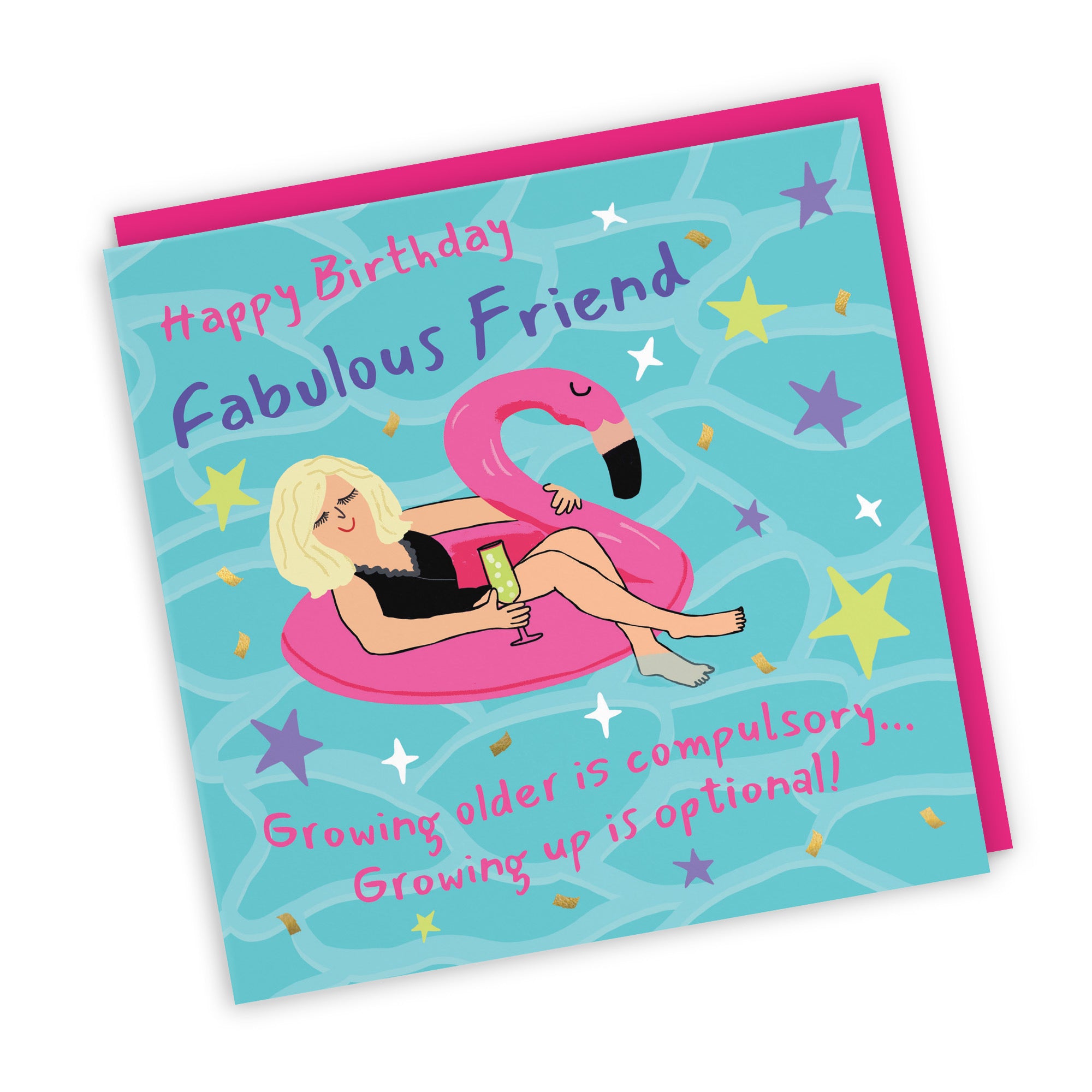 Female Friend Birthday Card Flamingo Float Laugh Out Loud - Default Title (GK00361)
