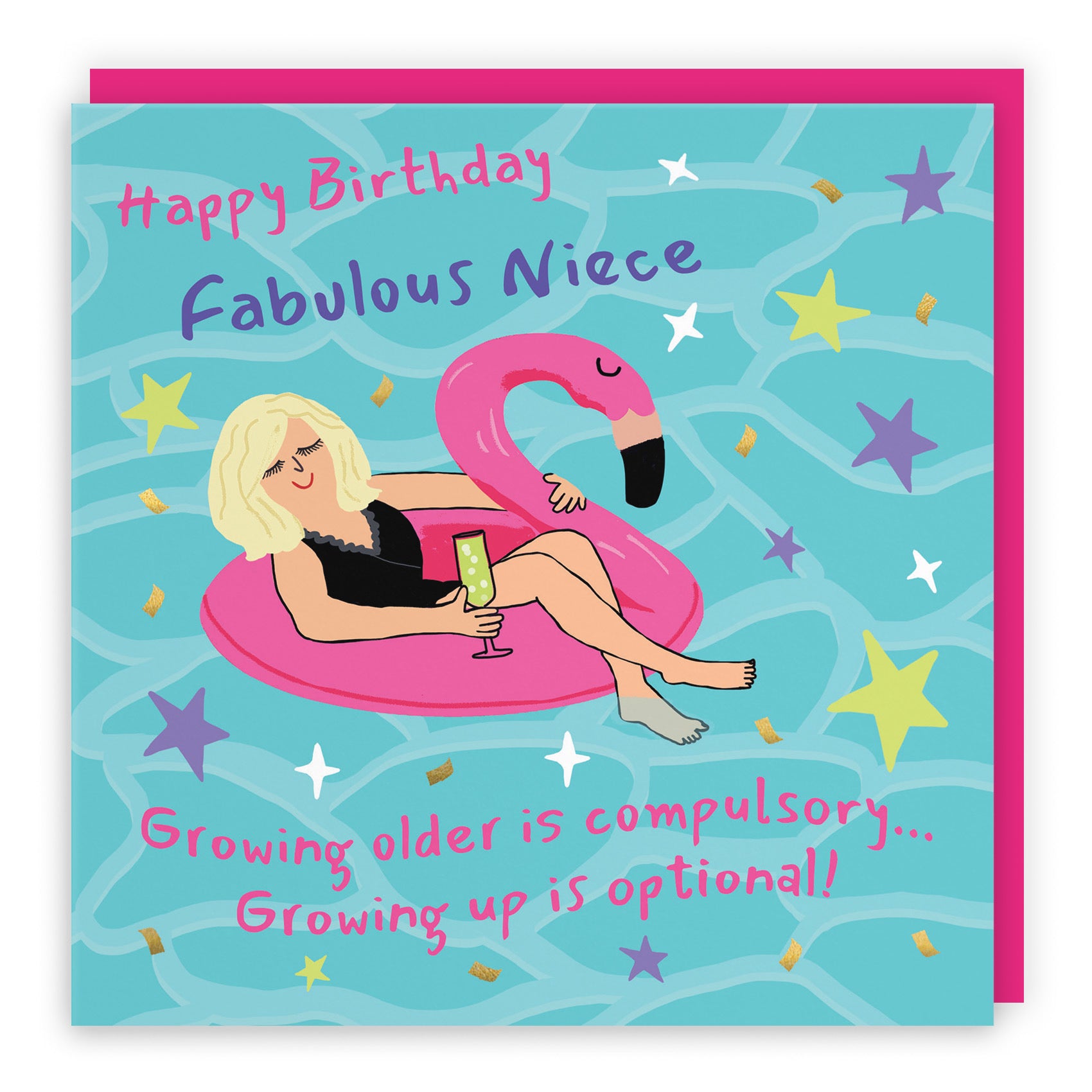 Niece Birthday Card Flamingo Float Laugh Out Loud - Default Title (GK00371)